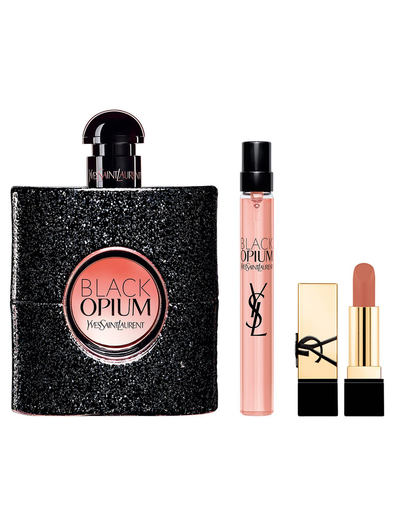 Yves Saint Laurent Black Opium Eau de Parfum 90ml and 10ml with Mini Rouge Pur Couture Nude Muse Lipstick Gift Set