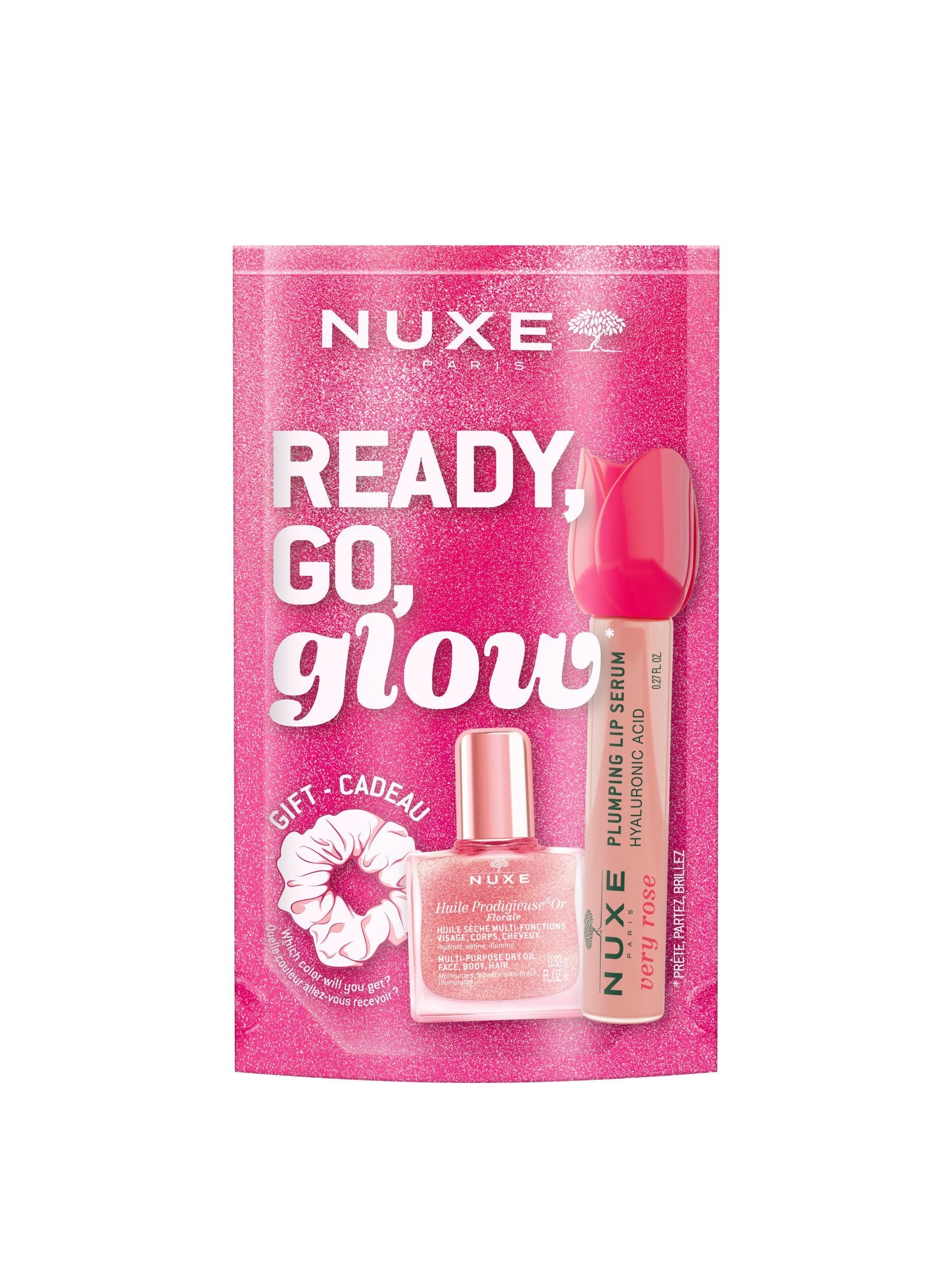 Nuxe Glow Pack lip serum and oil set, imported from the UK