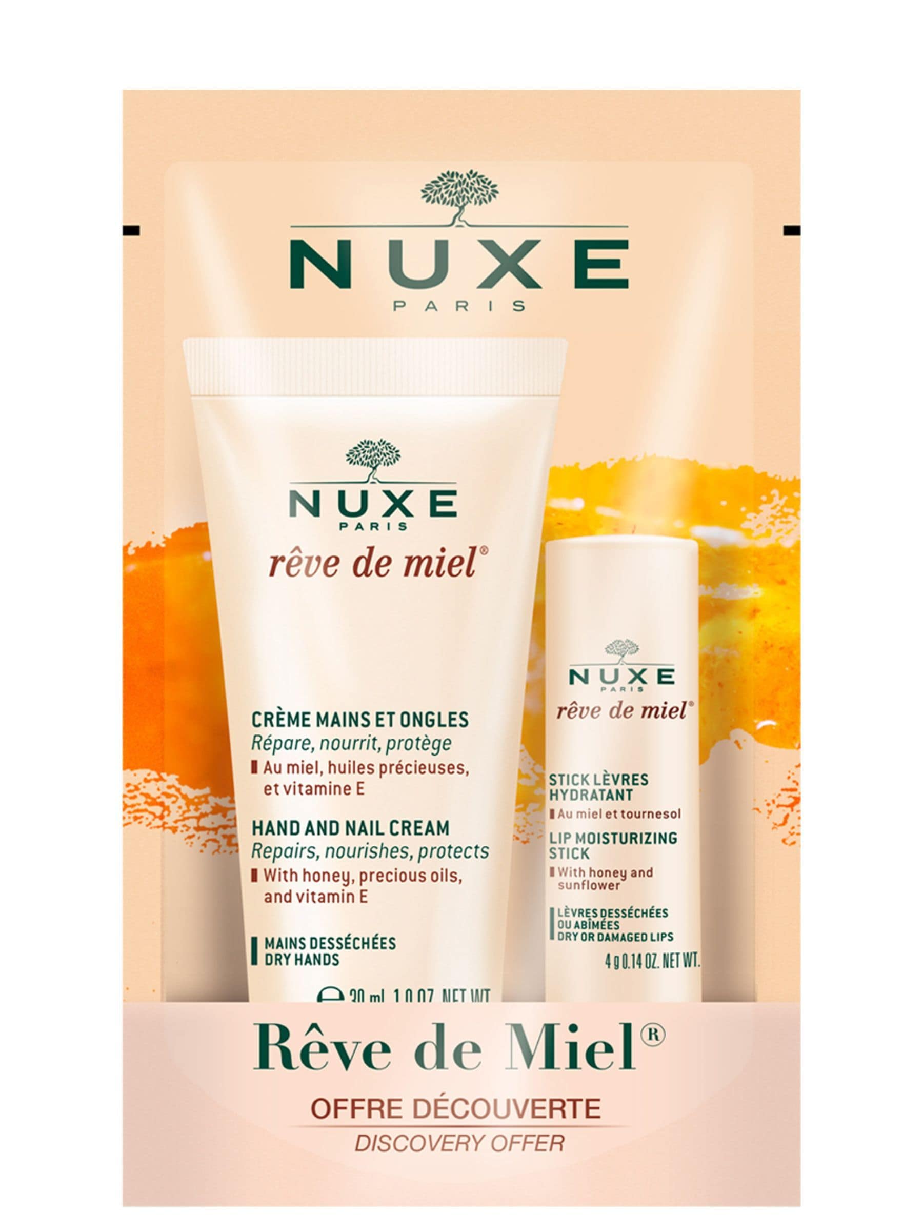 Nuxe Reve de Miel hand and lip care duo, imported from the UK