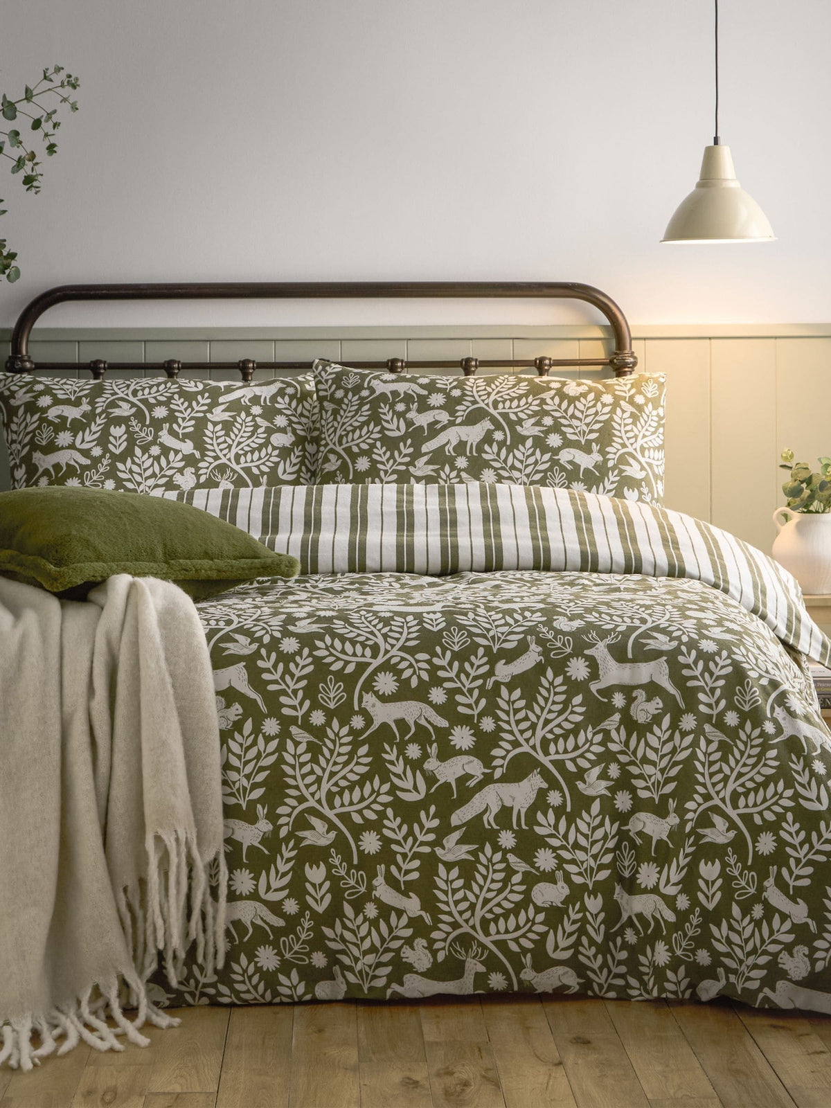 Furn Thyme Green Skandi Woodland Brushed Cotton Duvet Cover Set