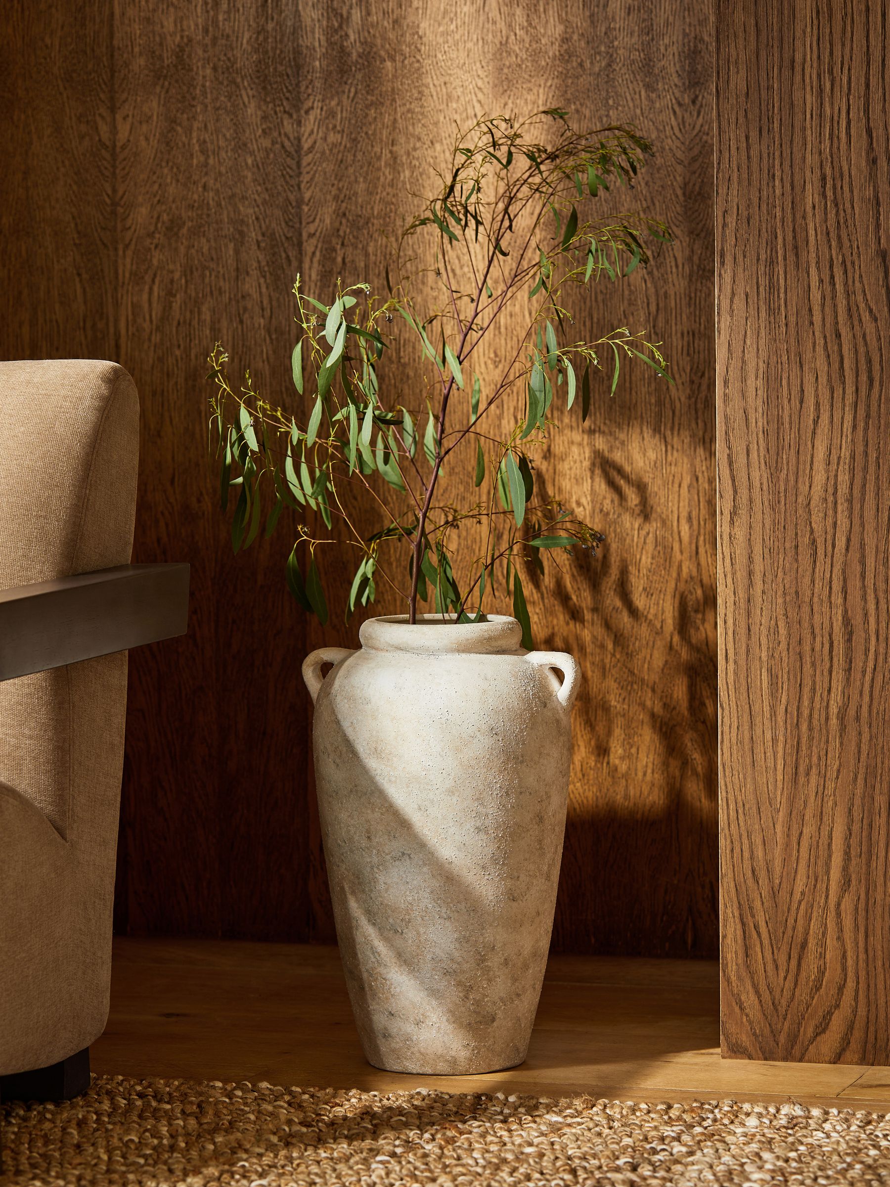 Lydford natural country ceramic textured flower vase 50cm, imported from the UK