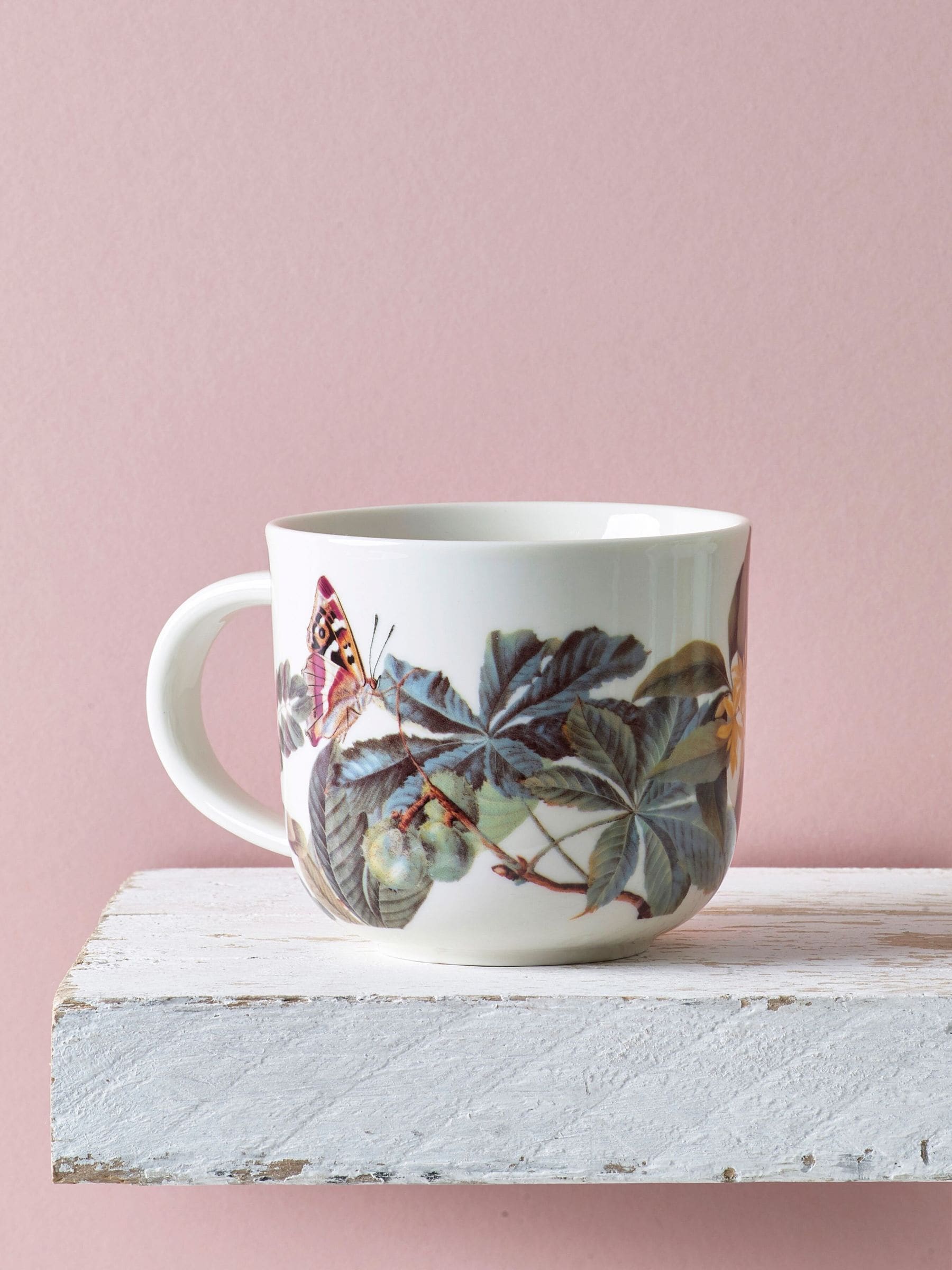 Set of 2 Fine China Floral Design Mugs in White
