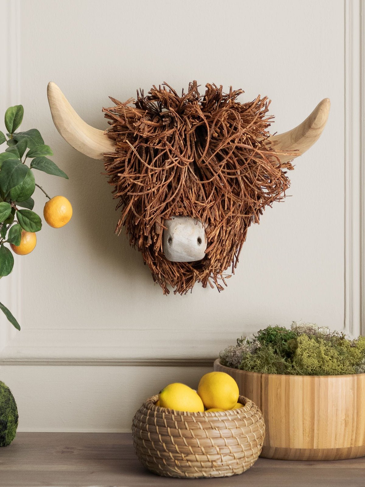 Voyage Maison Highland Cow willow wooden sculpture 30x47x20cm (British brand)