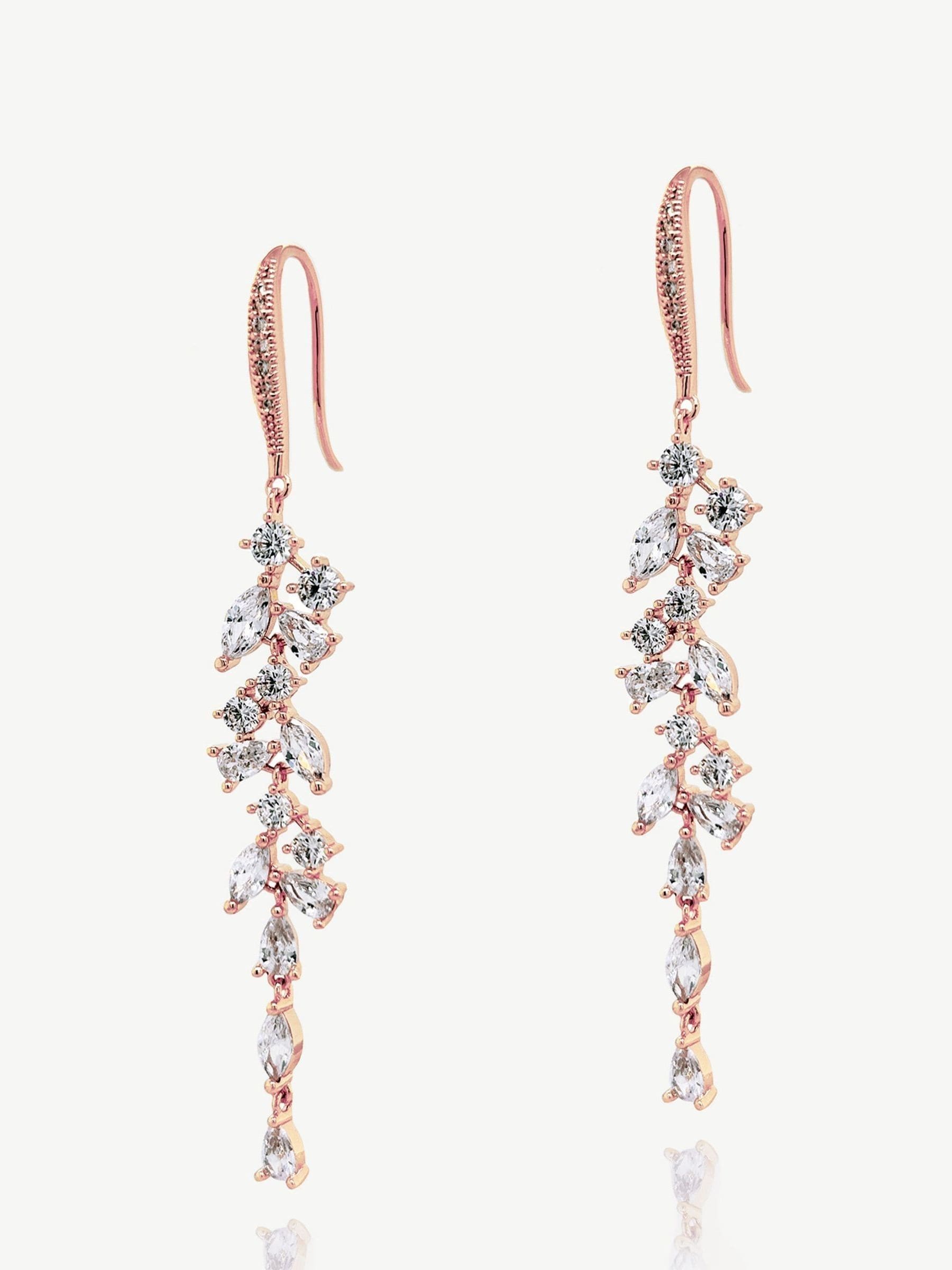 Ivory & Co rose gold Sandringham crystal cluster drop earrings, UK version