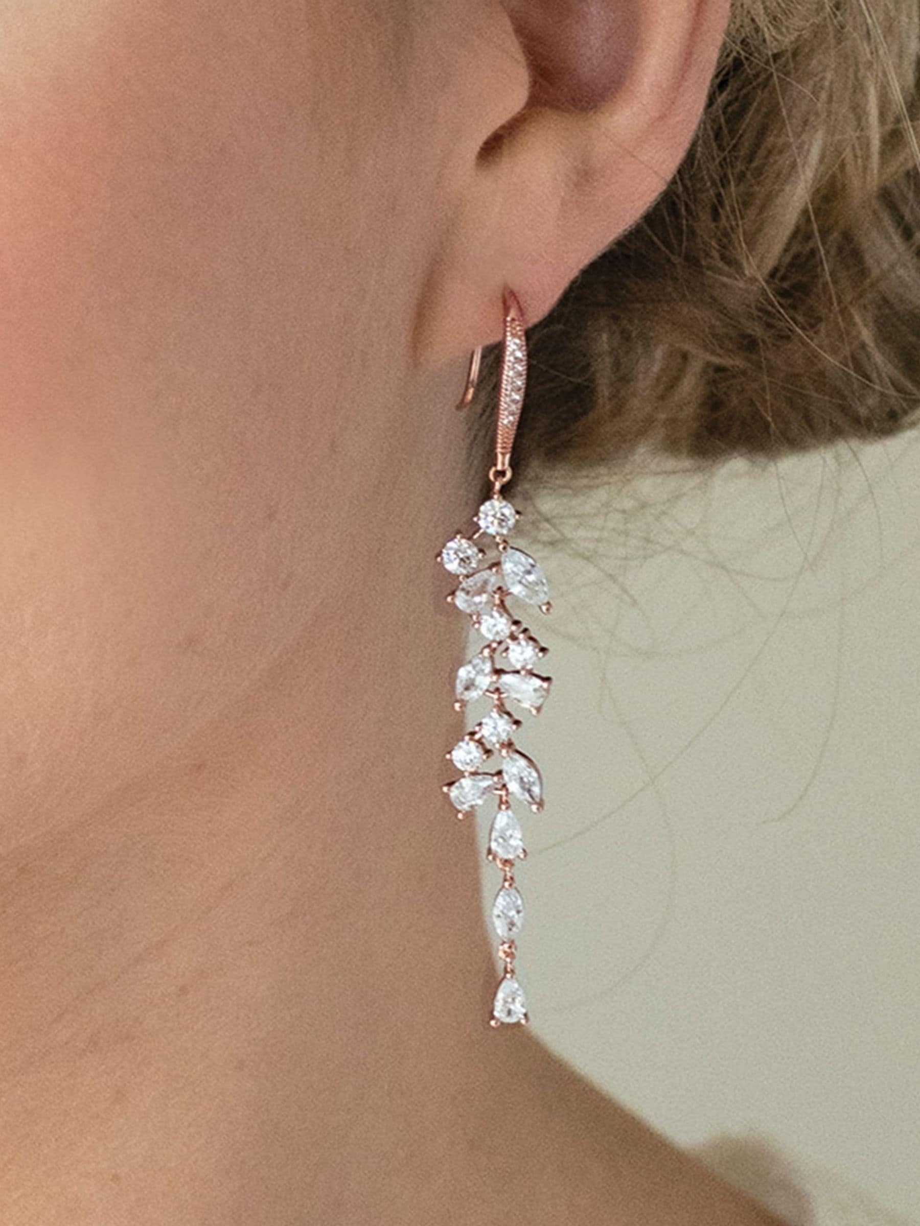 Ivory & Co rose gold Sandringham crystal cluster drop earrings, UK version