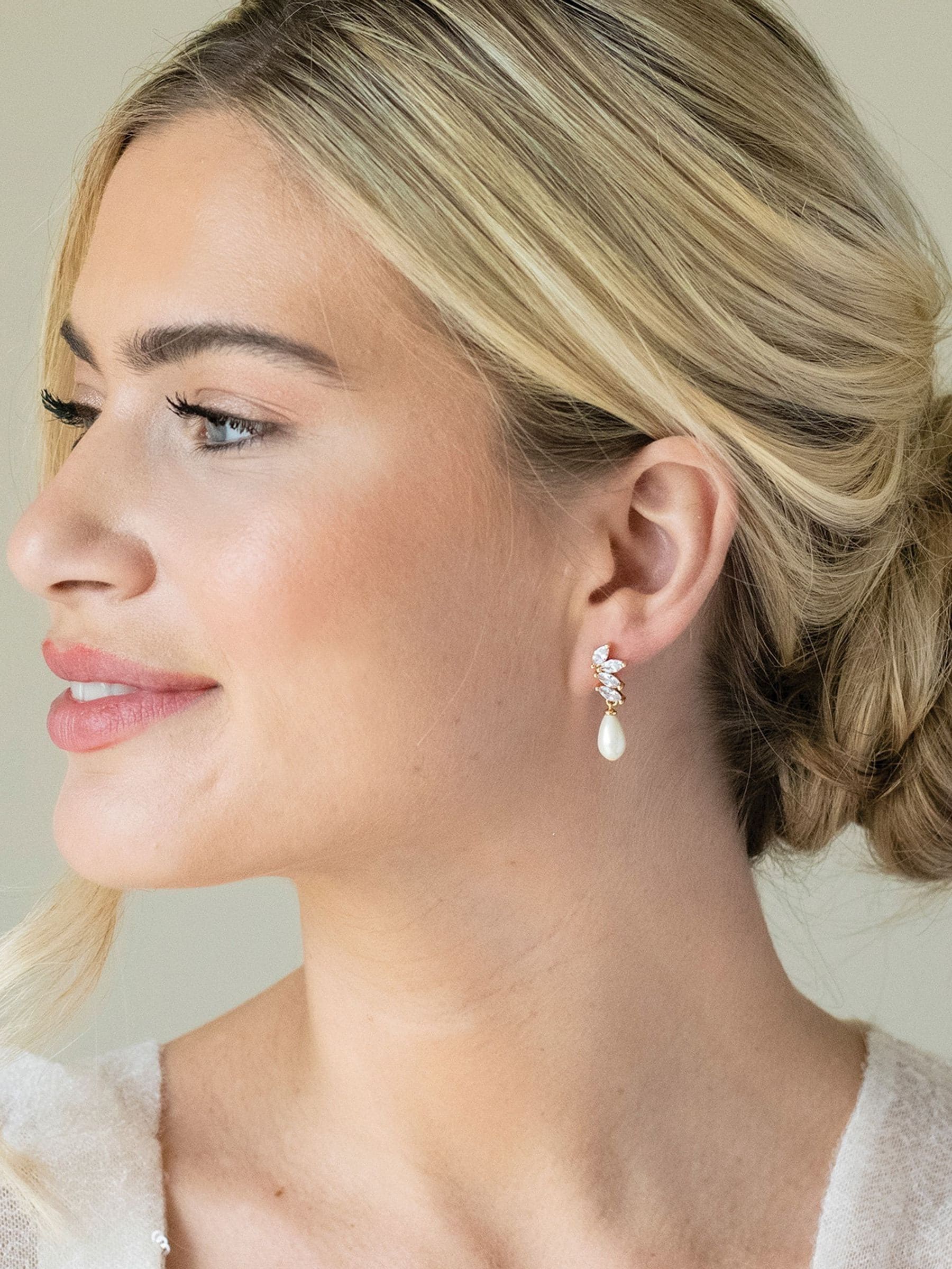 Ivory & Co gold crystal and pearl drop earrings 3.3cm, UK version