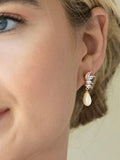 Ivory & Co gold crystal and pearl drop earrings 3.3cm, UK version