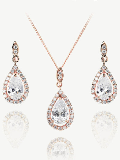 Ivory & Co Rose Gold Belmont and Crystal Teardrop Pendant and Earring Set