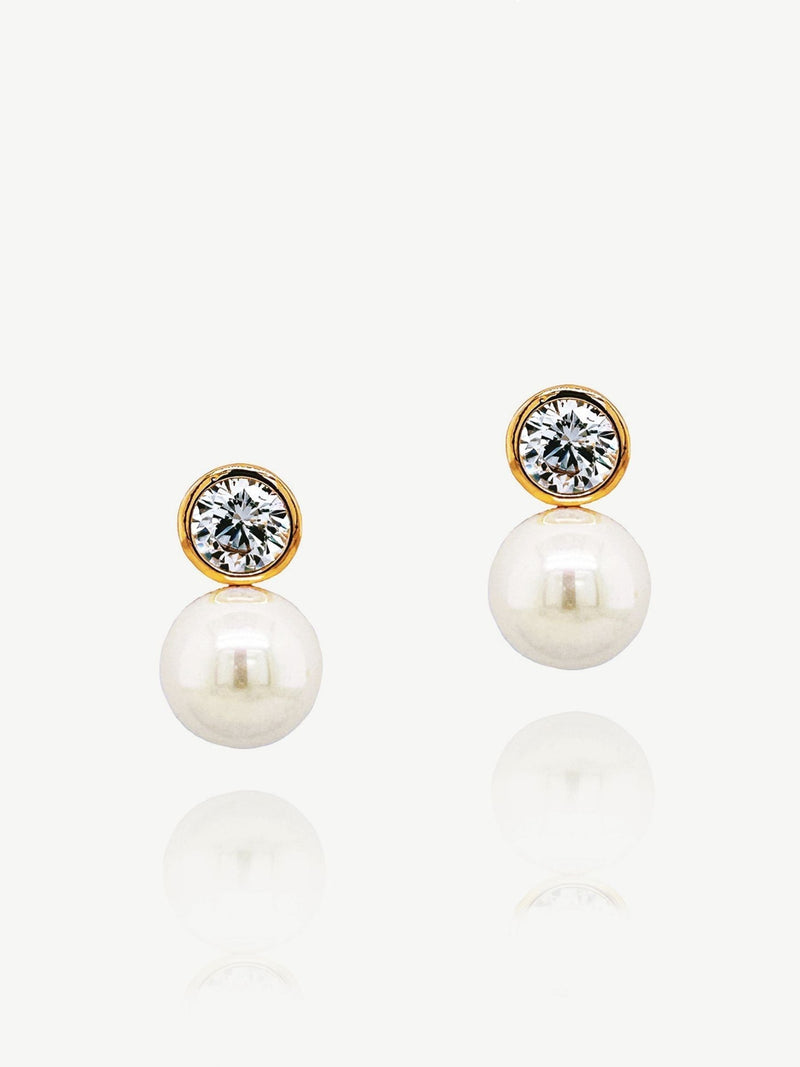 Ivory & Co Rose Gold Portland Solitaire Crystal and Pearl Earrings 1.8cm, UK version