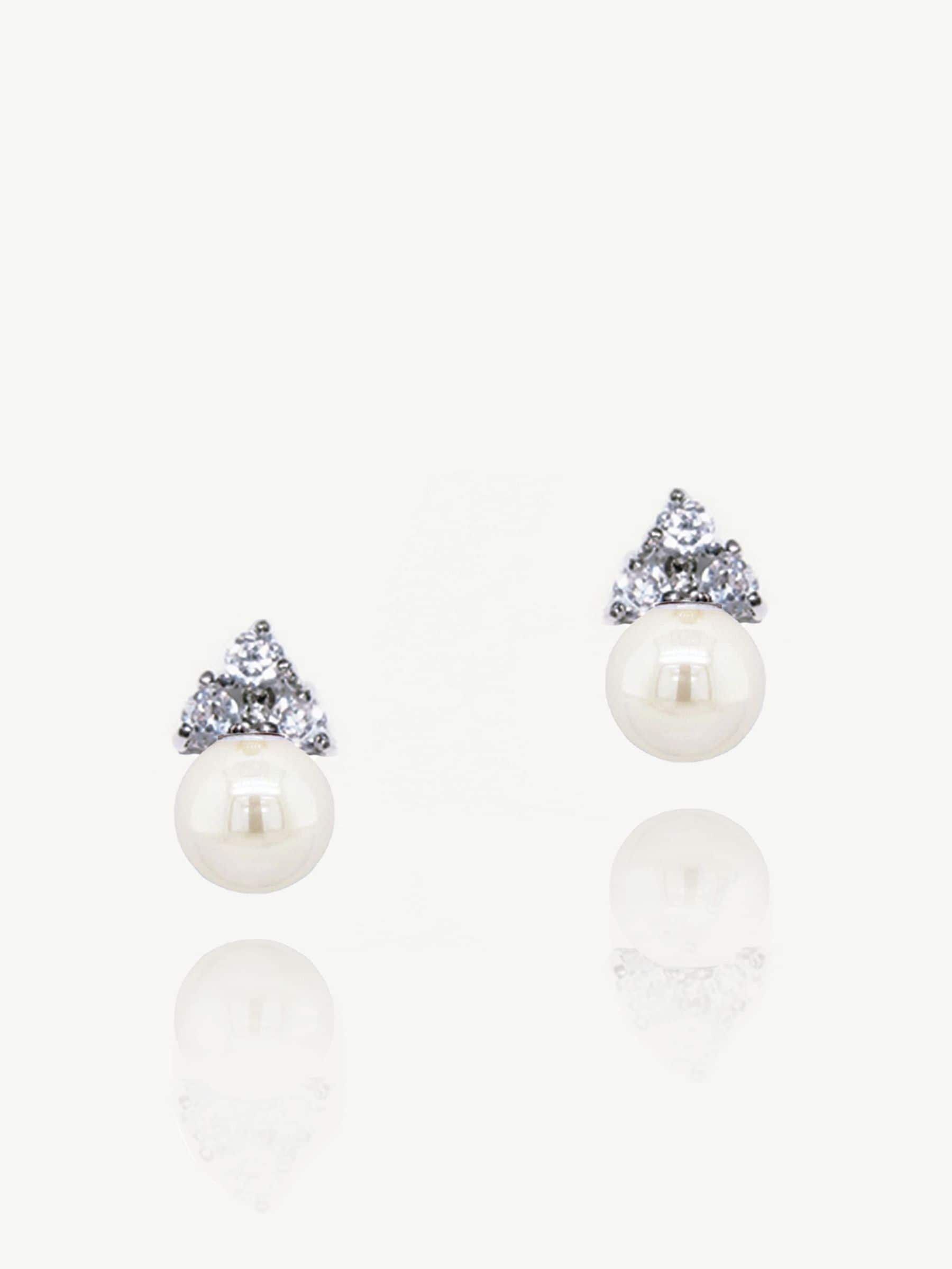 Ivory & Co silver classic pearl and crystal earrings in ivory, 1cm, UK version