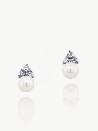 Ivory & Co Silver Classic Pearl And Crystal Earrings in Ivory, 1cm