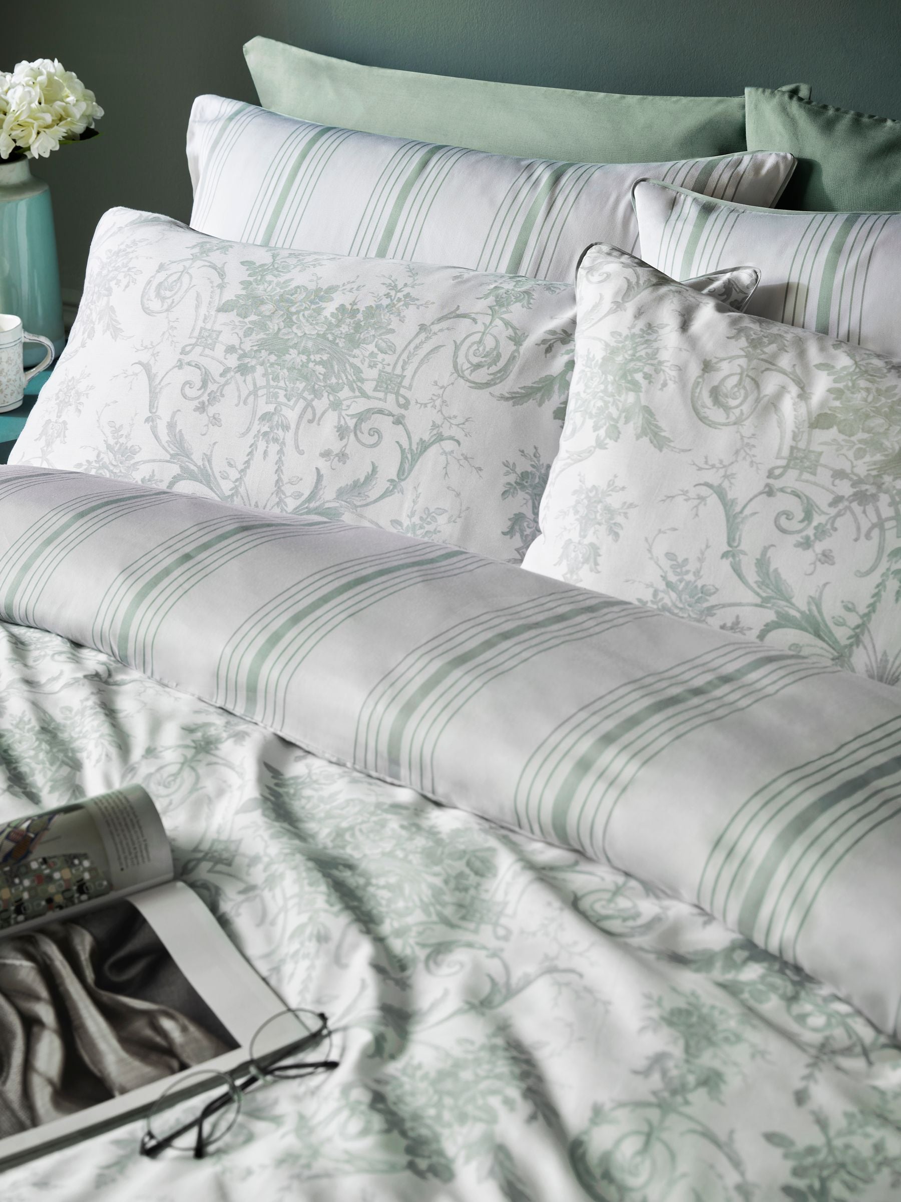Laura Ashley Tuileries duvet cover set in sage green, UK version