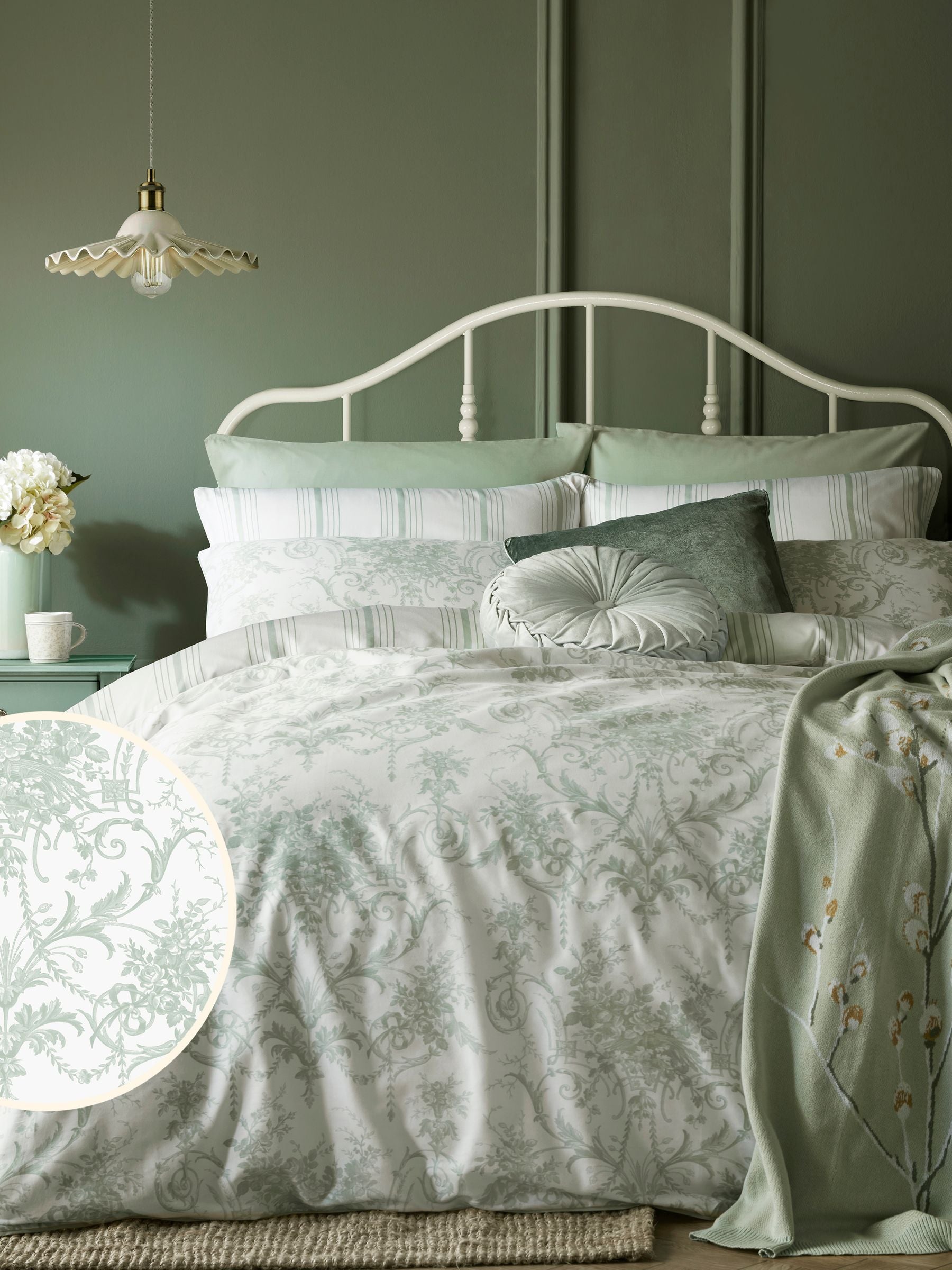 Laura Ashley Tuileries duvet cover set in sage green, UK version