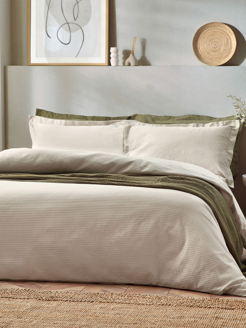 Waffle textured cotton duvet cover set (British brand)