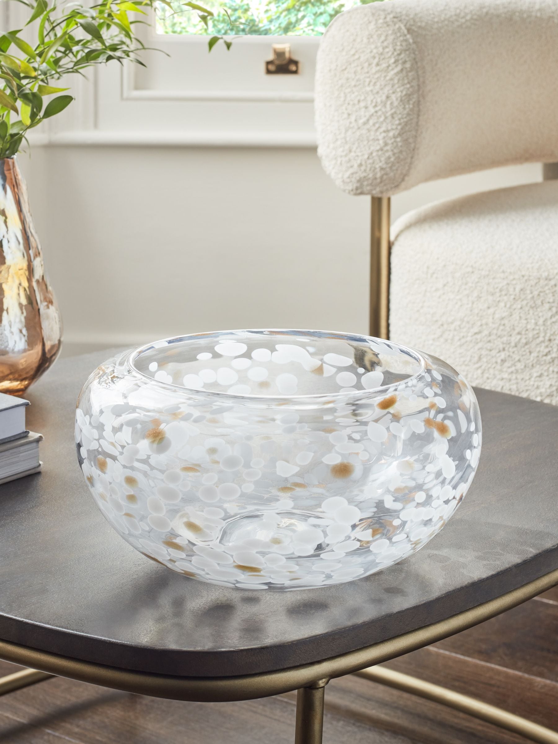 White/Gold Confetti Glass Bowl