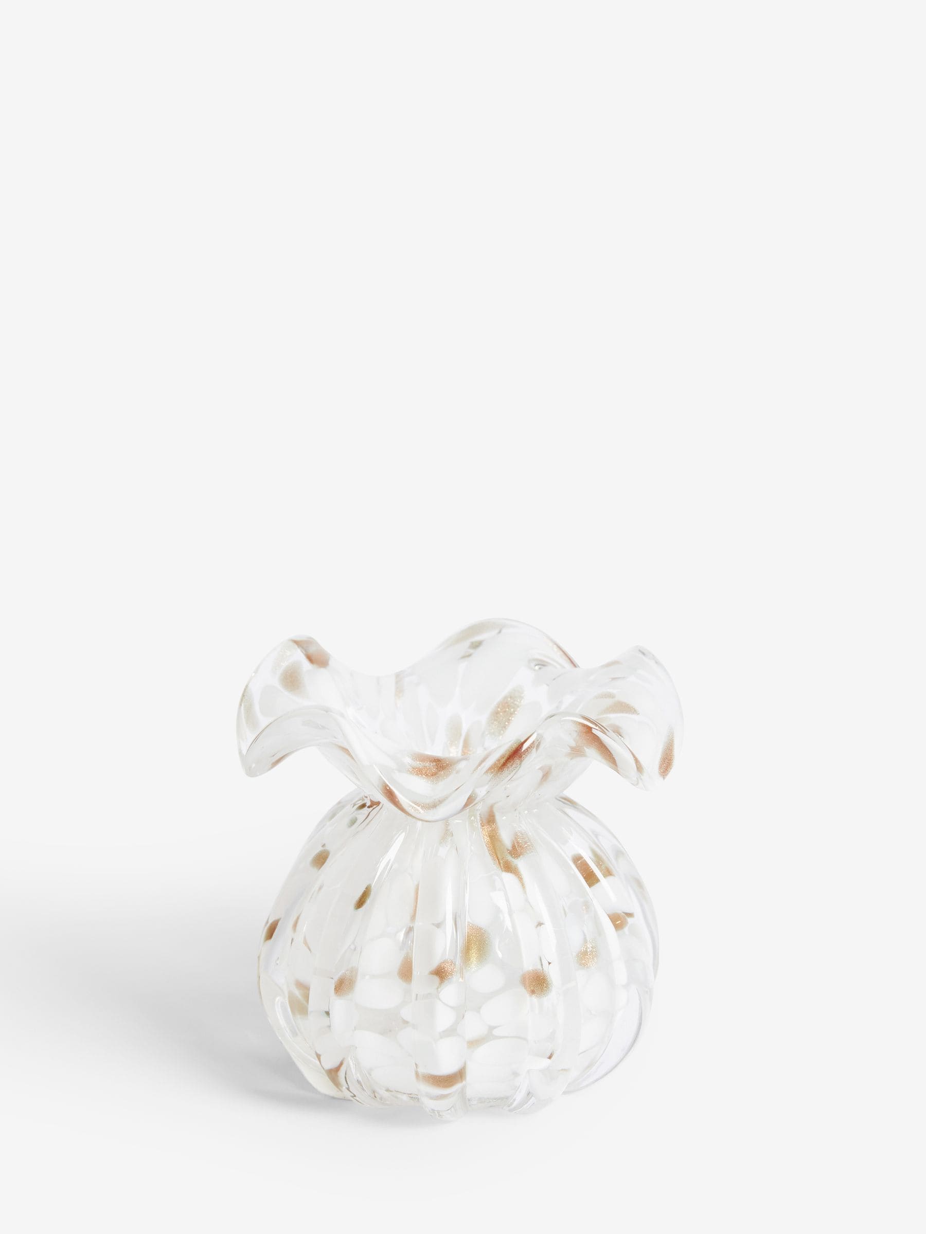 White and gold mini confetti glass flower vase (British brand)