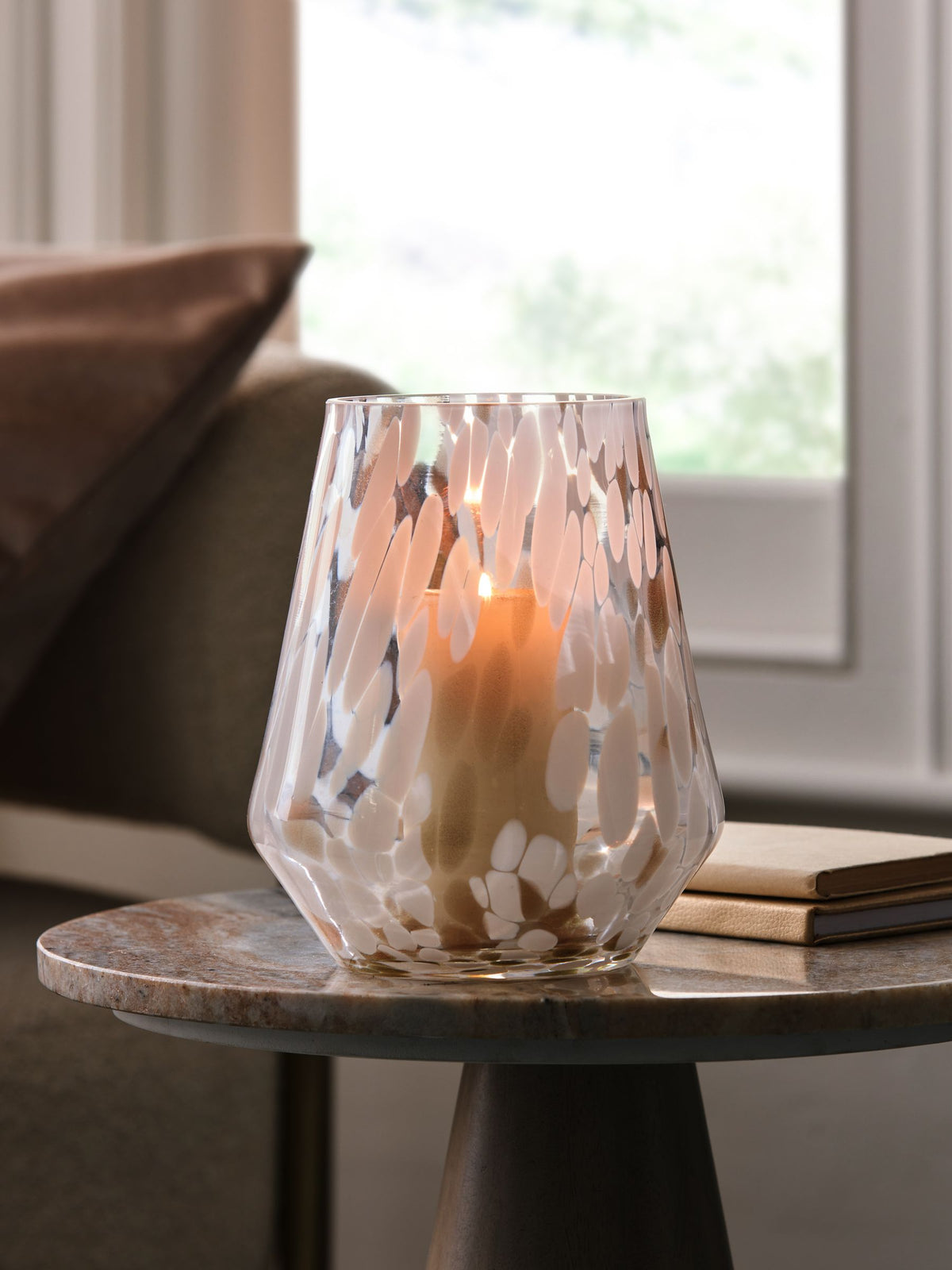 White Confetti Glass Candle Holder Hurricane