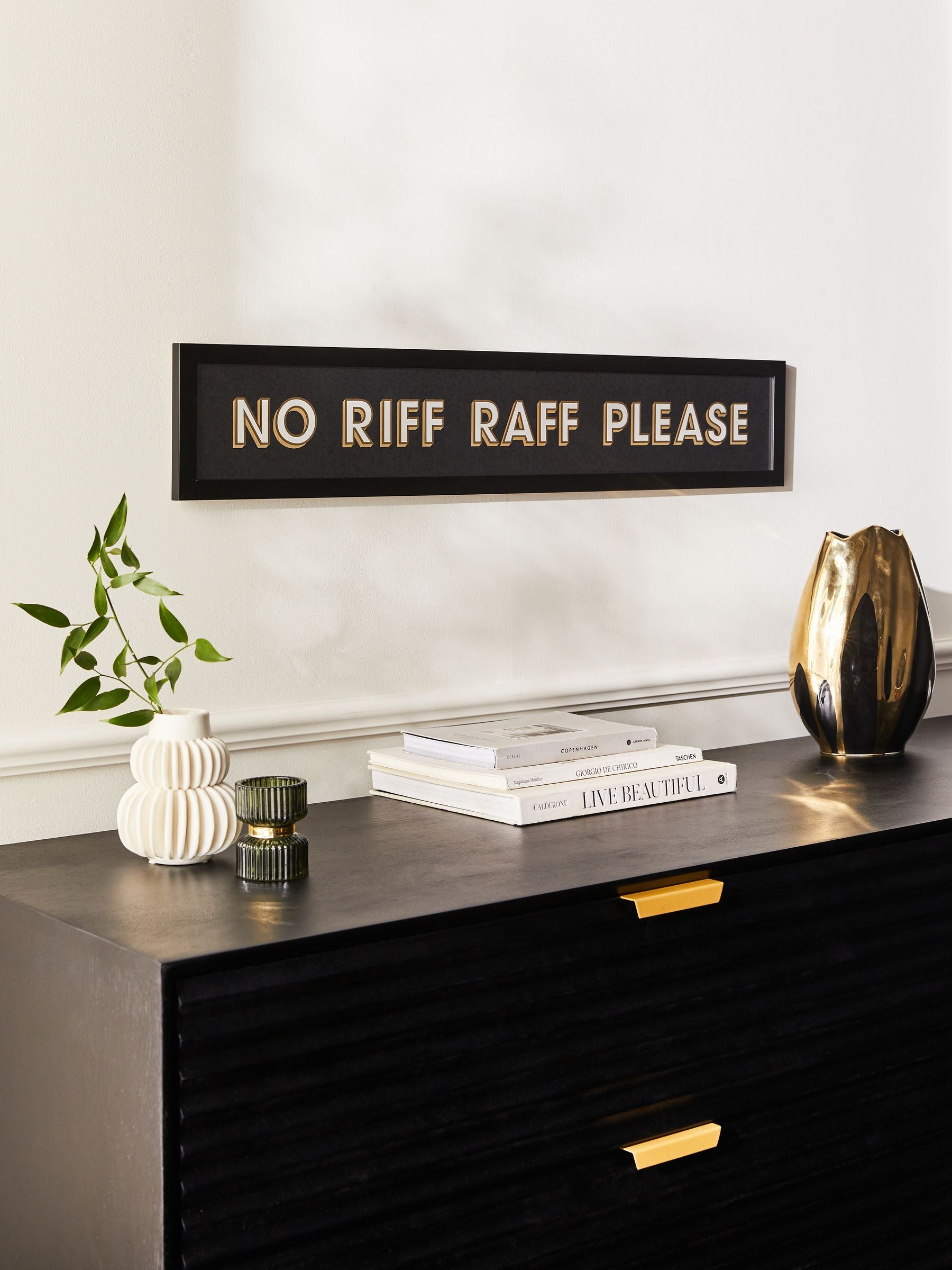 No Riff Raff framed wall art Black/Gold 12x80x2cm - British product