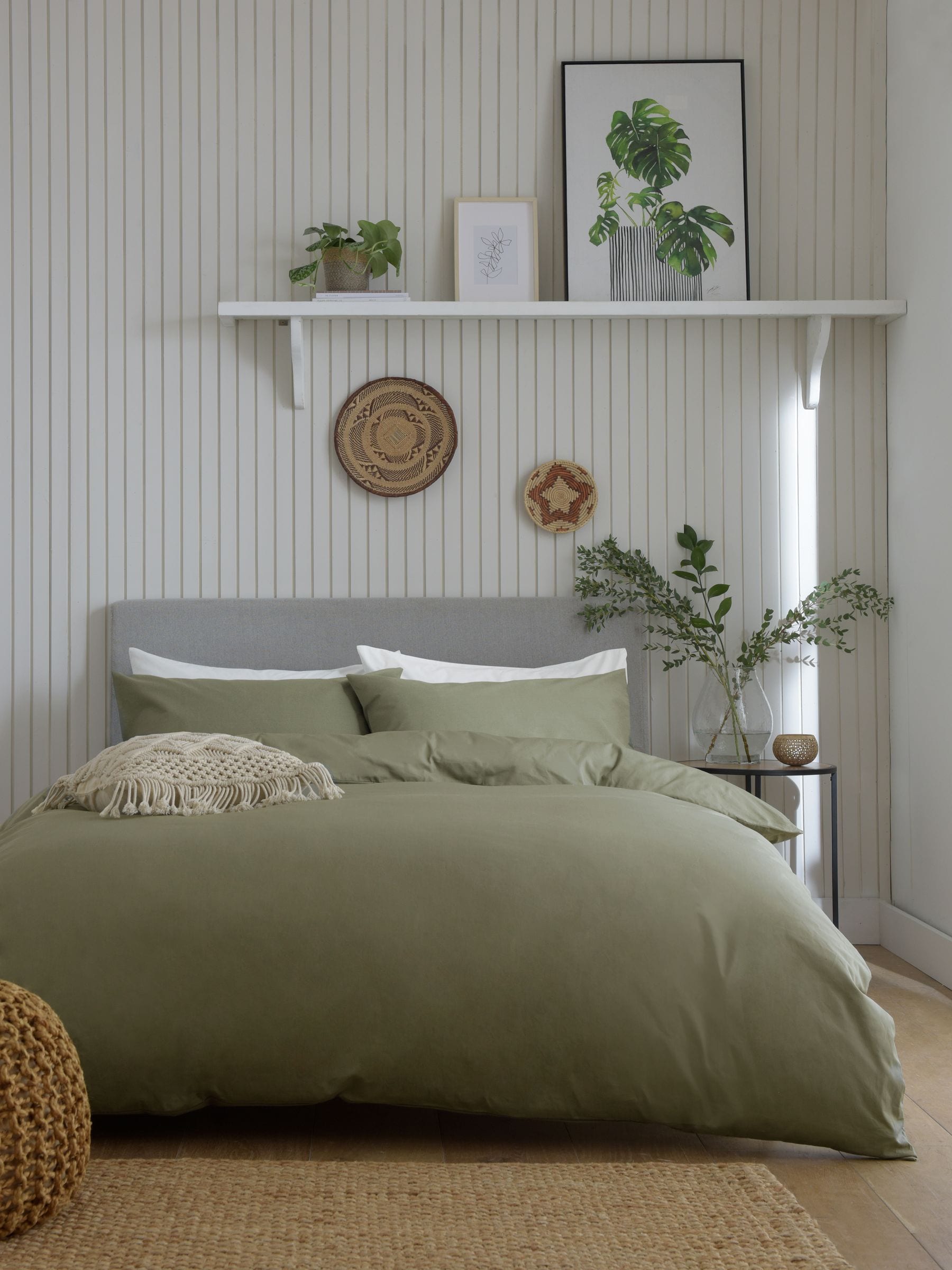 Green olive duvet cover and pillowcase set, UK version