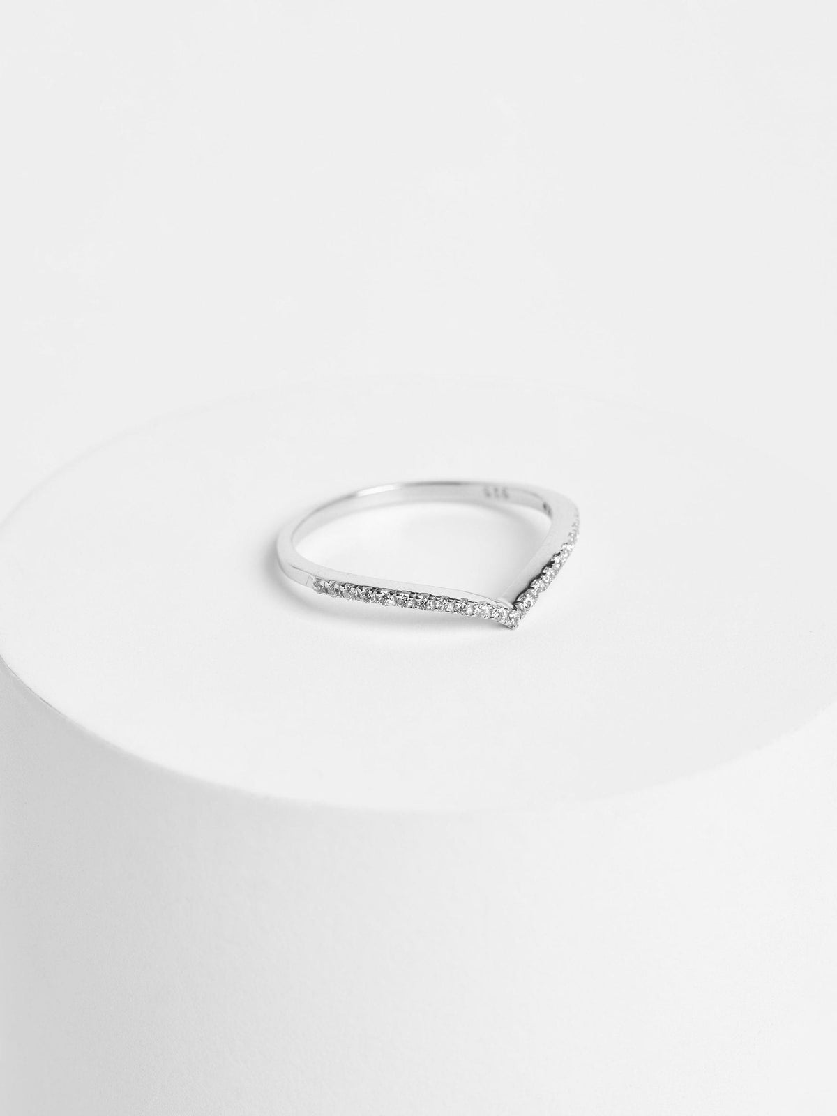 Sterling silver wishbone ring with clear gemstones (British brand)