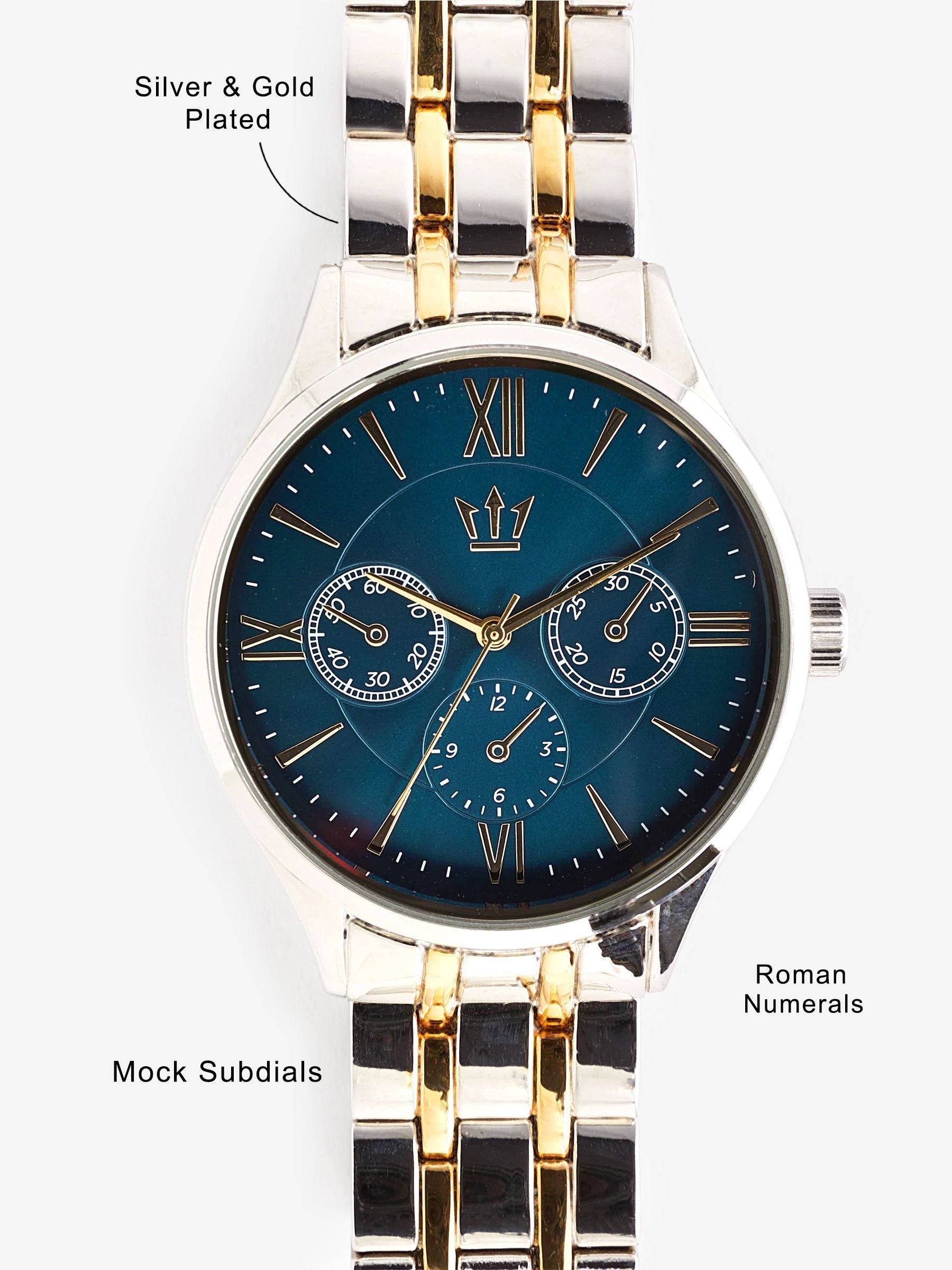 Gold and silver two-toned metal bracelet men's watch, UK version