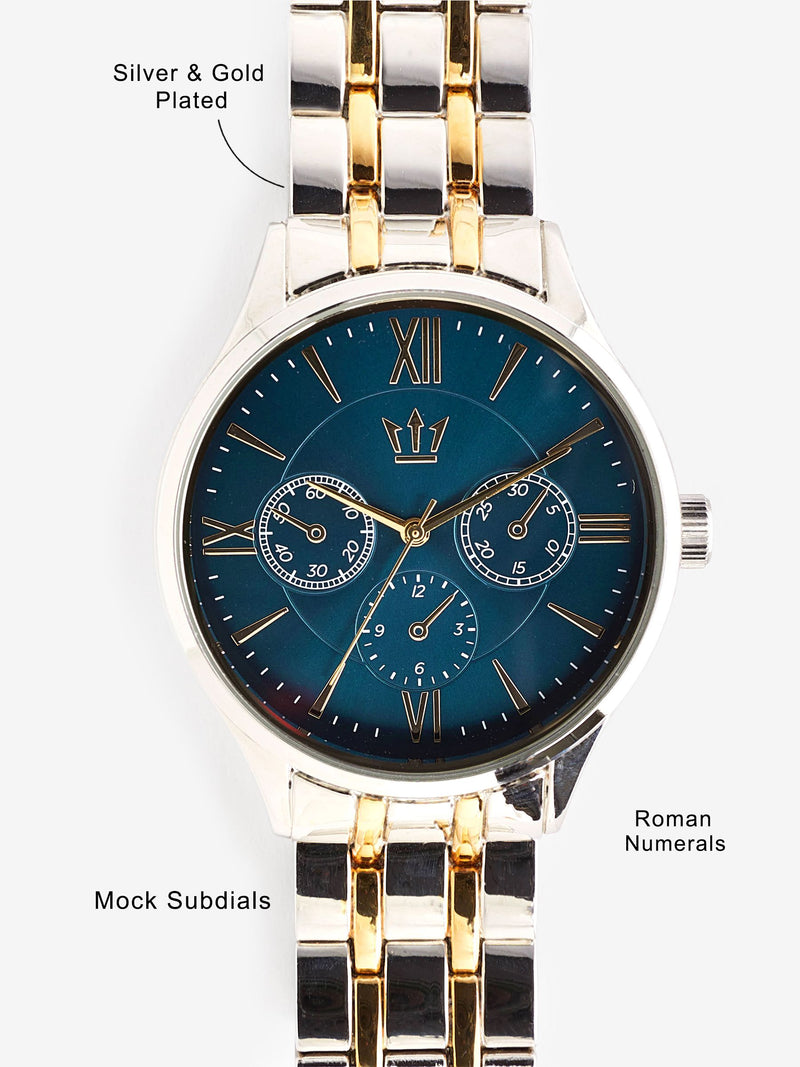 Gold and silver two-toned metal bracelet men's watch, UK version