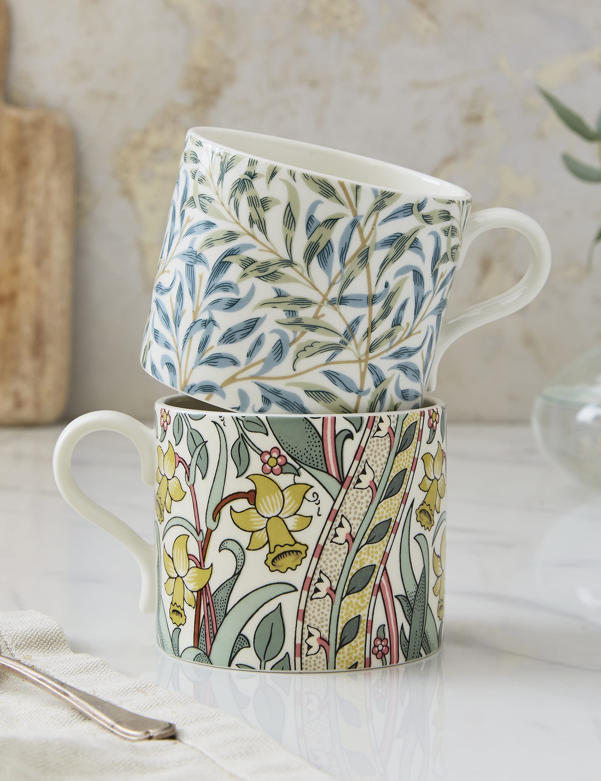 Morris & Co Daffodil Mugs set of 2 porcelain (British brand)
