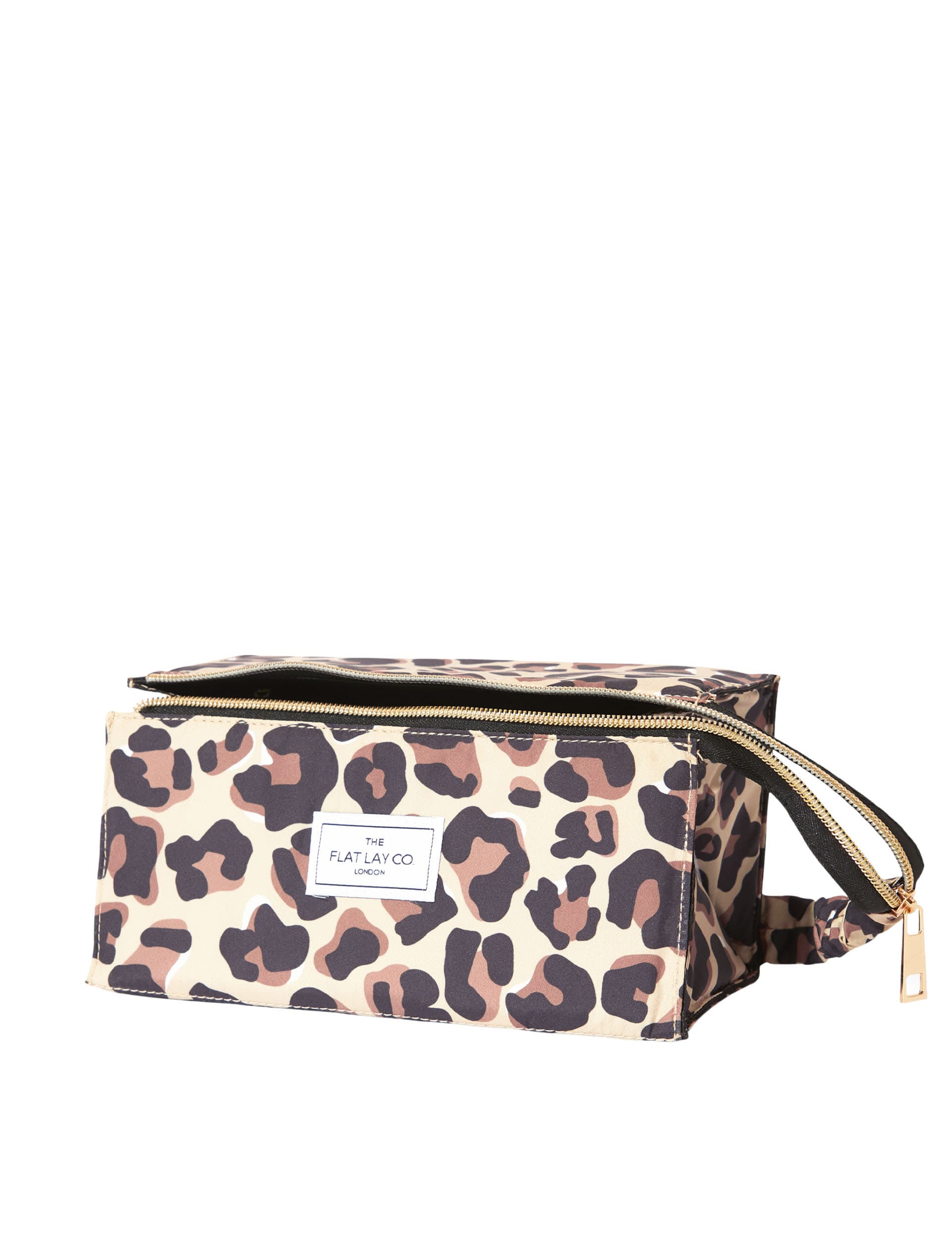The Flat Lay Co. leopard print makeup box bag, imported from the UK