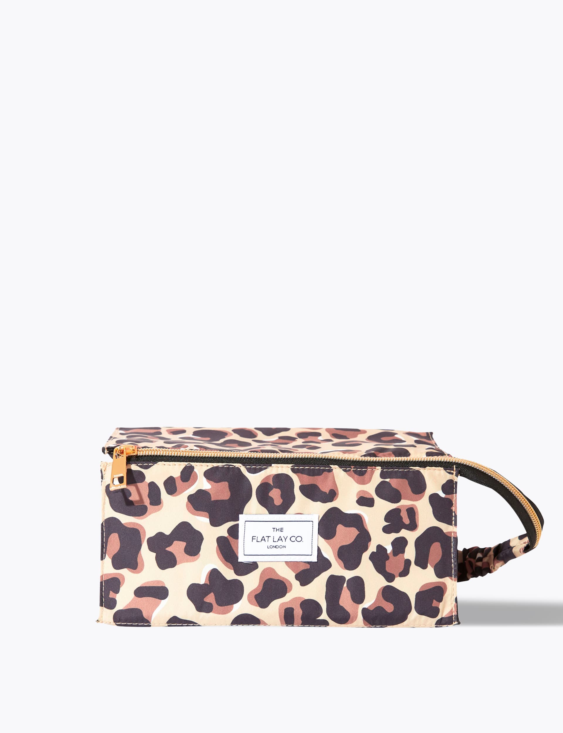 The Flat Lay Co. leopard print makeup box bag, imported from the UK