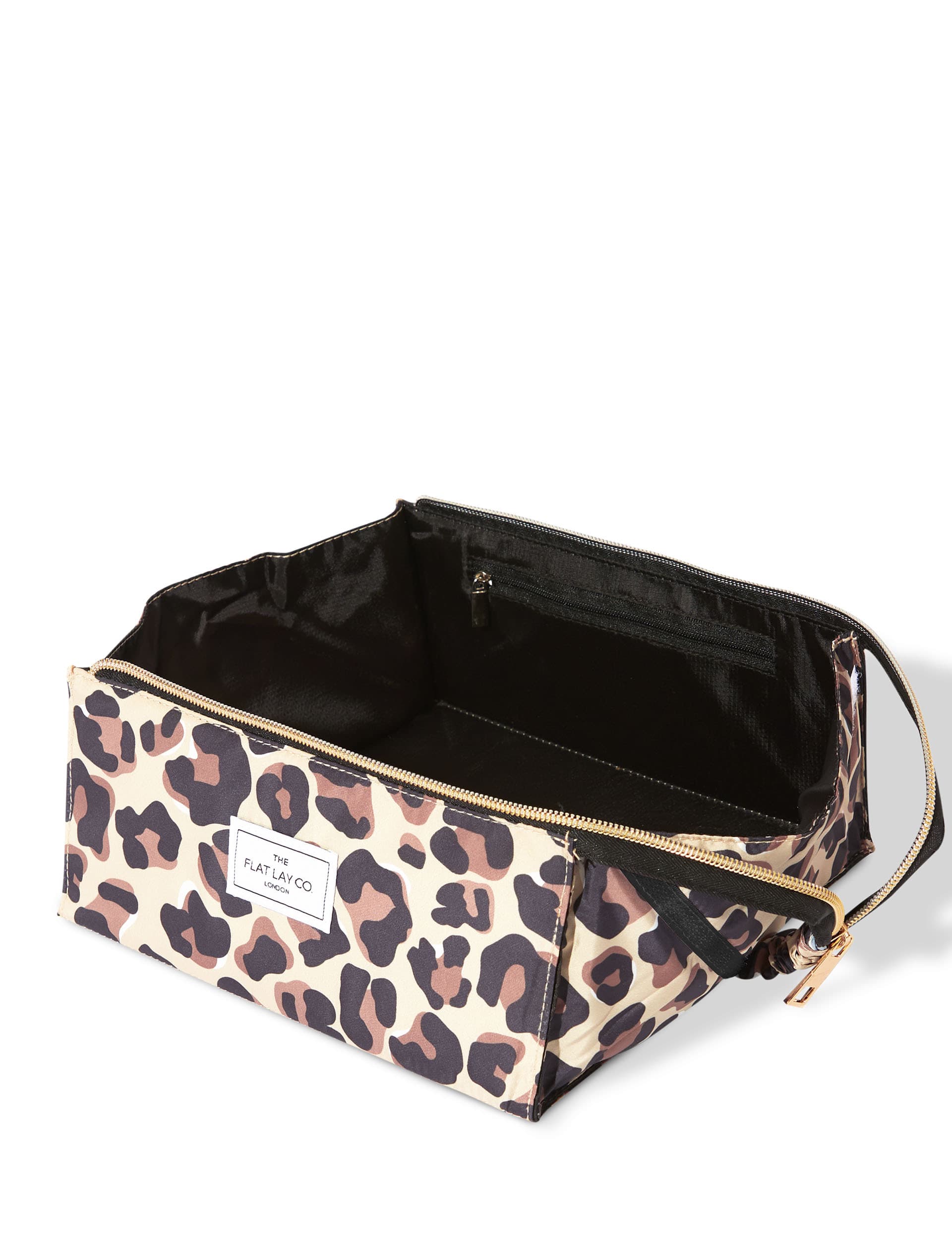 The Flat Lay Co. leopard print makeup box bag, imported from the UK