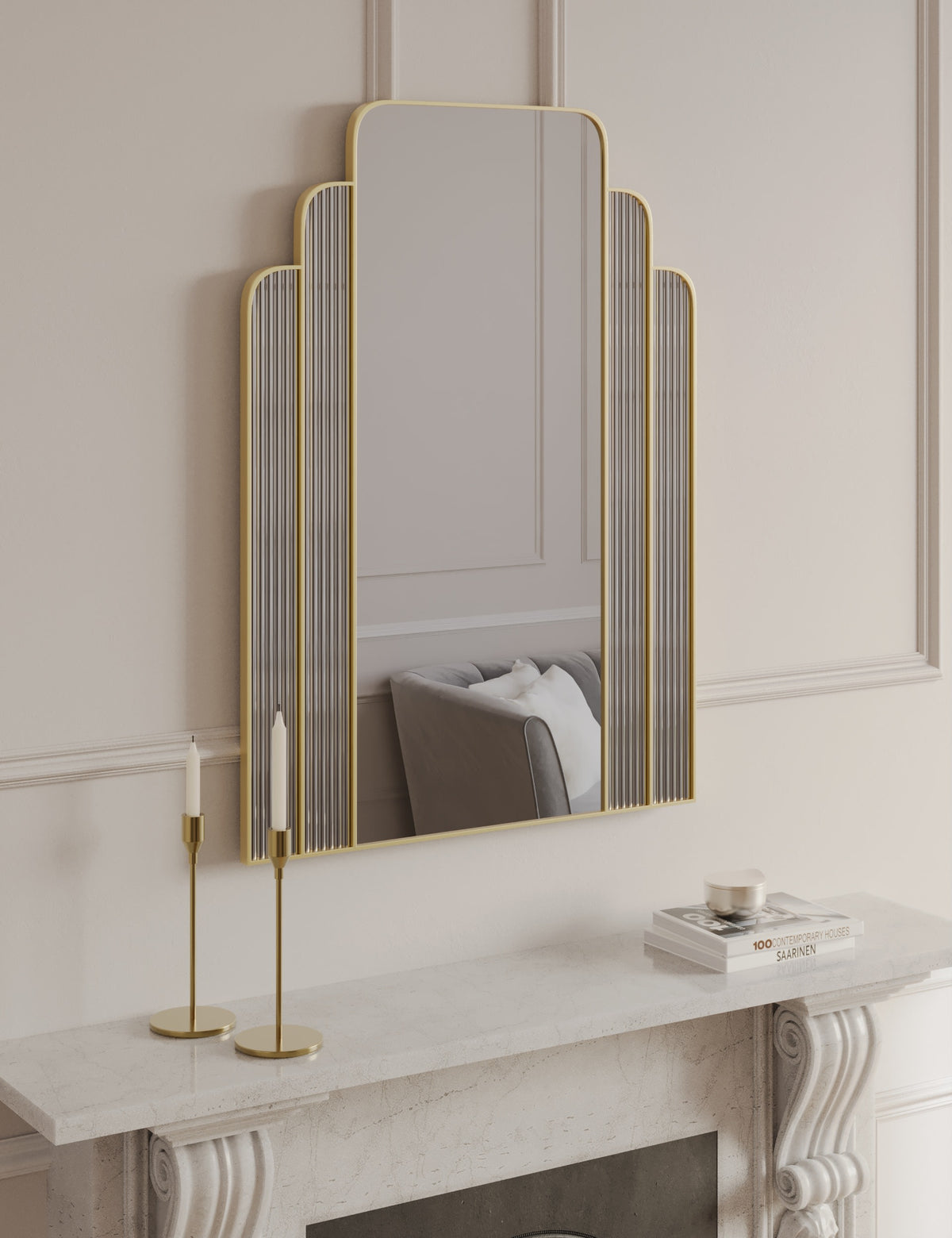 Rectangular wall mirror with metal frame and gold detailing, imported from the UK