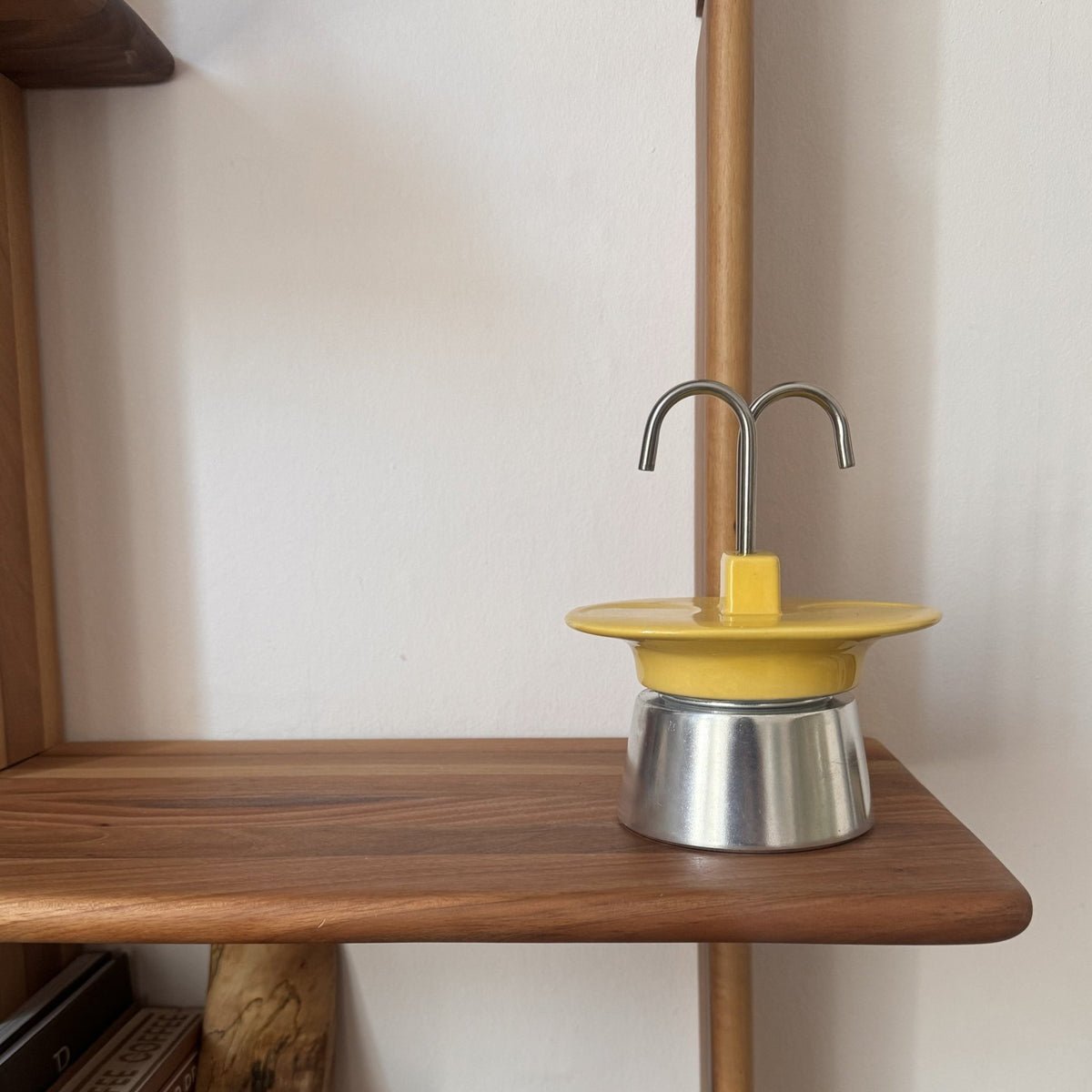 Vintage yellow ceramic Moka Pot, stovetop brewer (British brand)