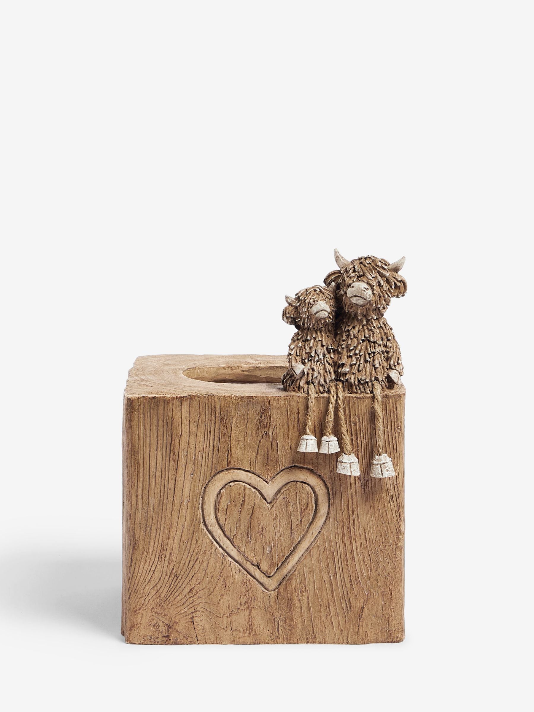 Hamish brown tissue box resin holder with cows, UK version