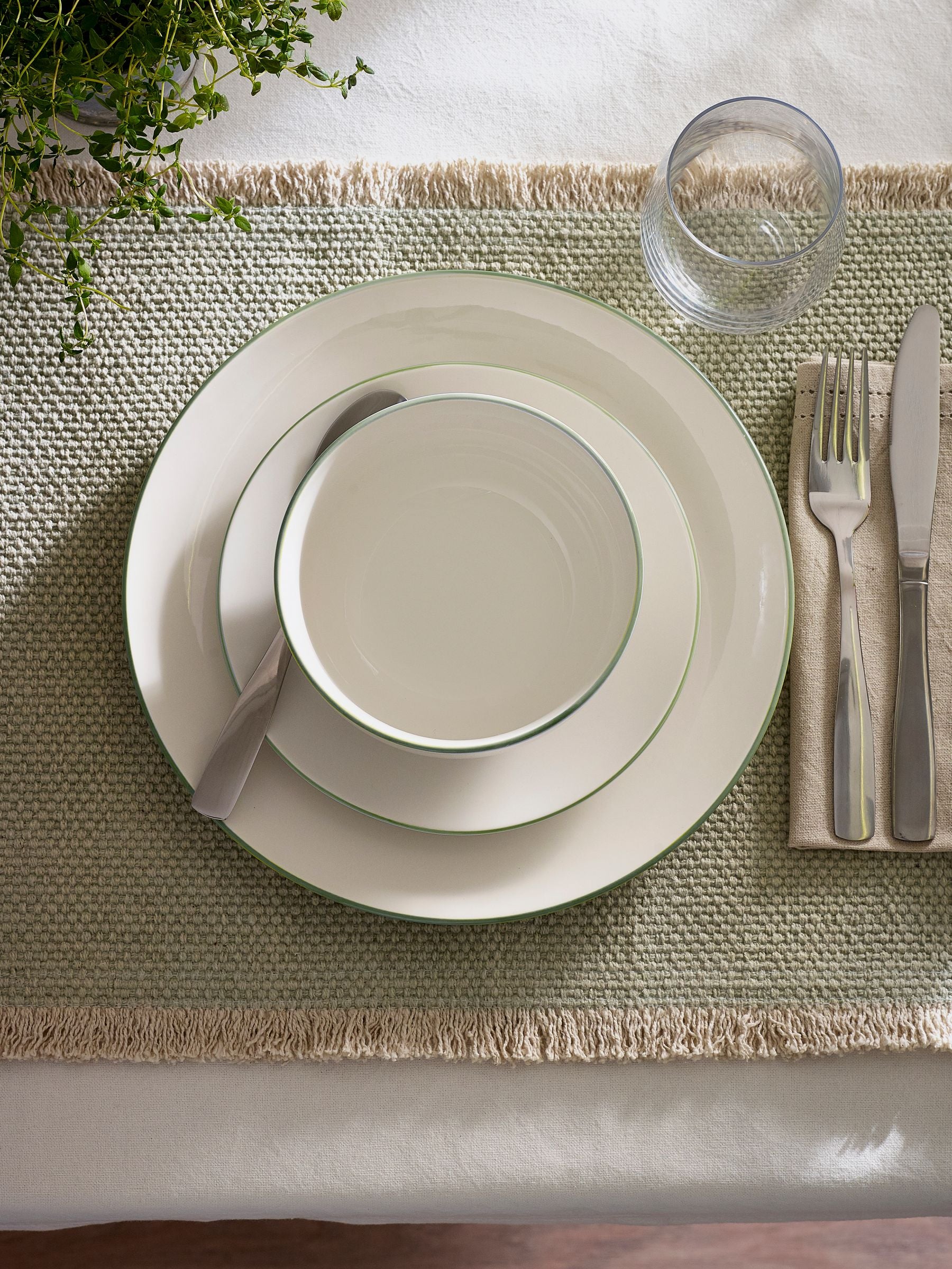 Sage green rim porcelain dinner set 12 piece, imported from the UK