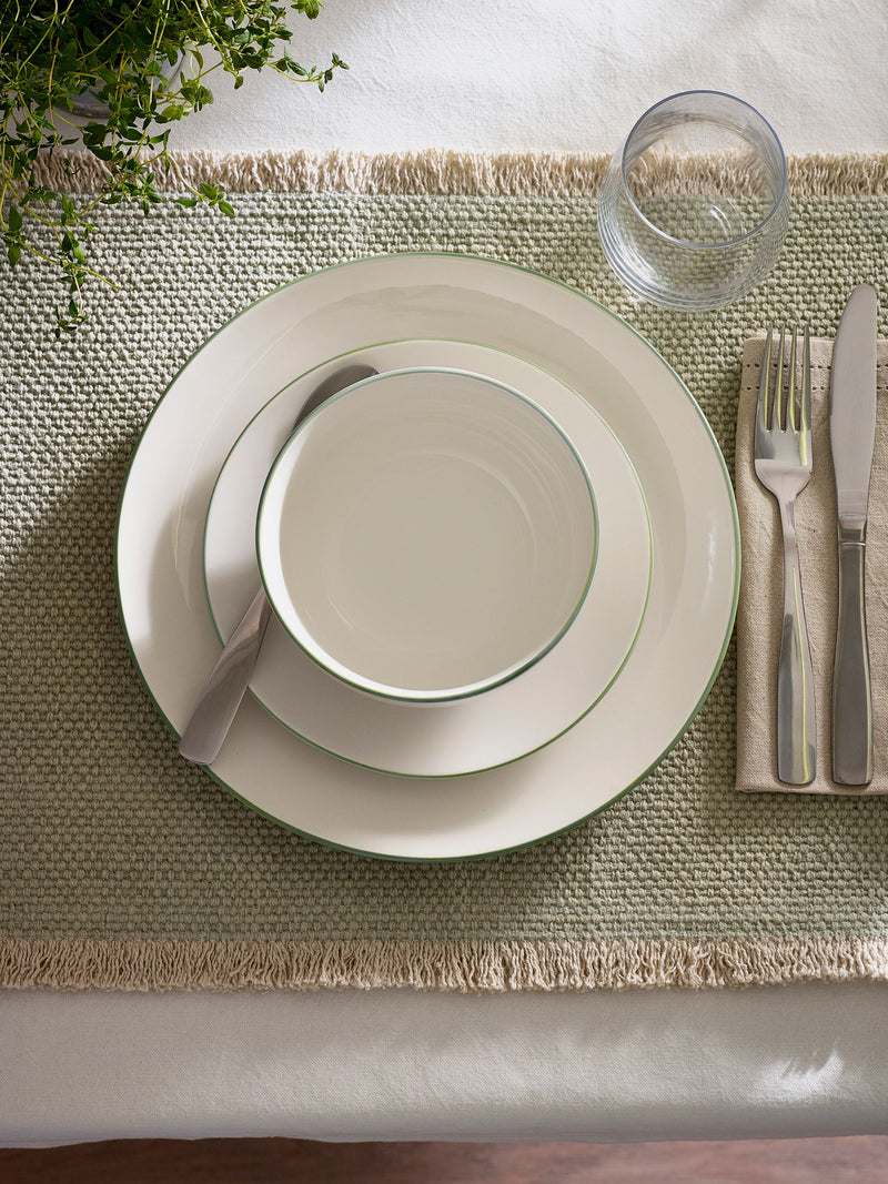 Sage green rim porcelain dinner set 12 piece, imported from the UK