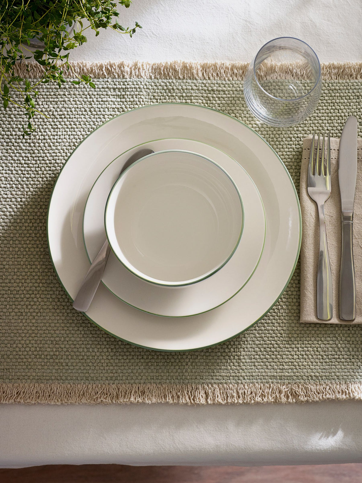 Sage green rim porcelain dinner set 12 piece, imported from the UK