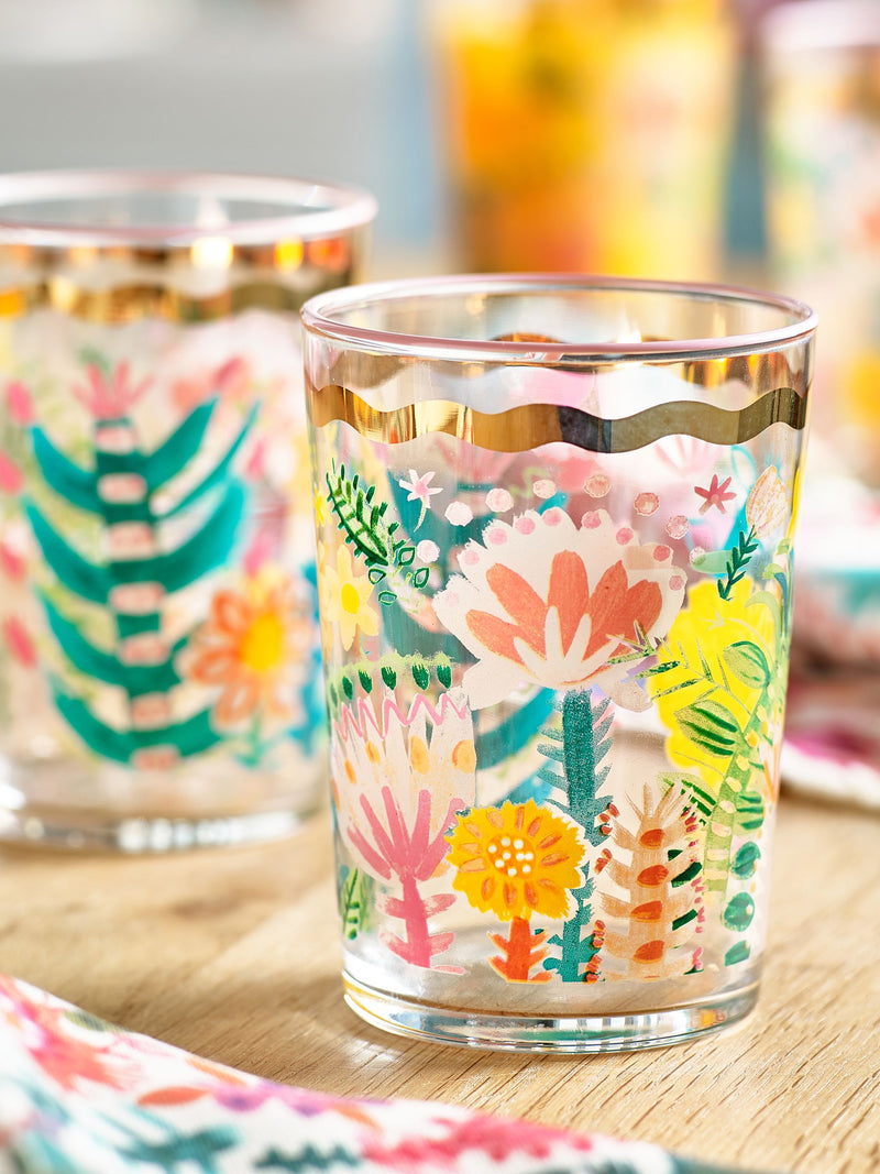 Lucy Tiffney floral gold rim tumbler glasses set of 4, UK version