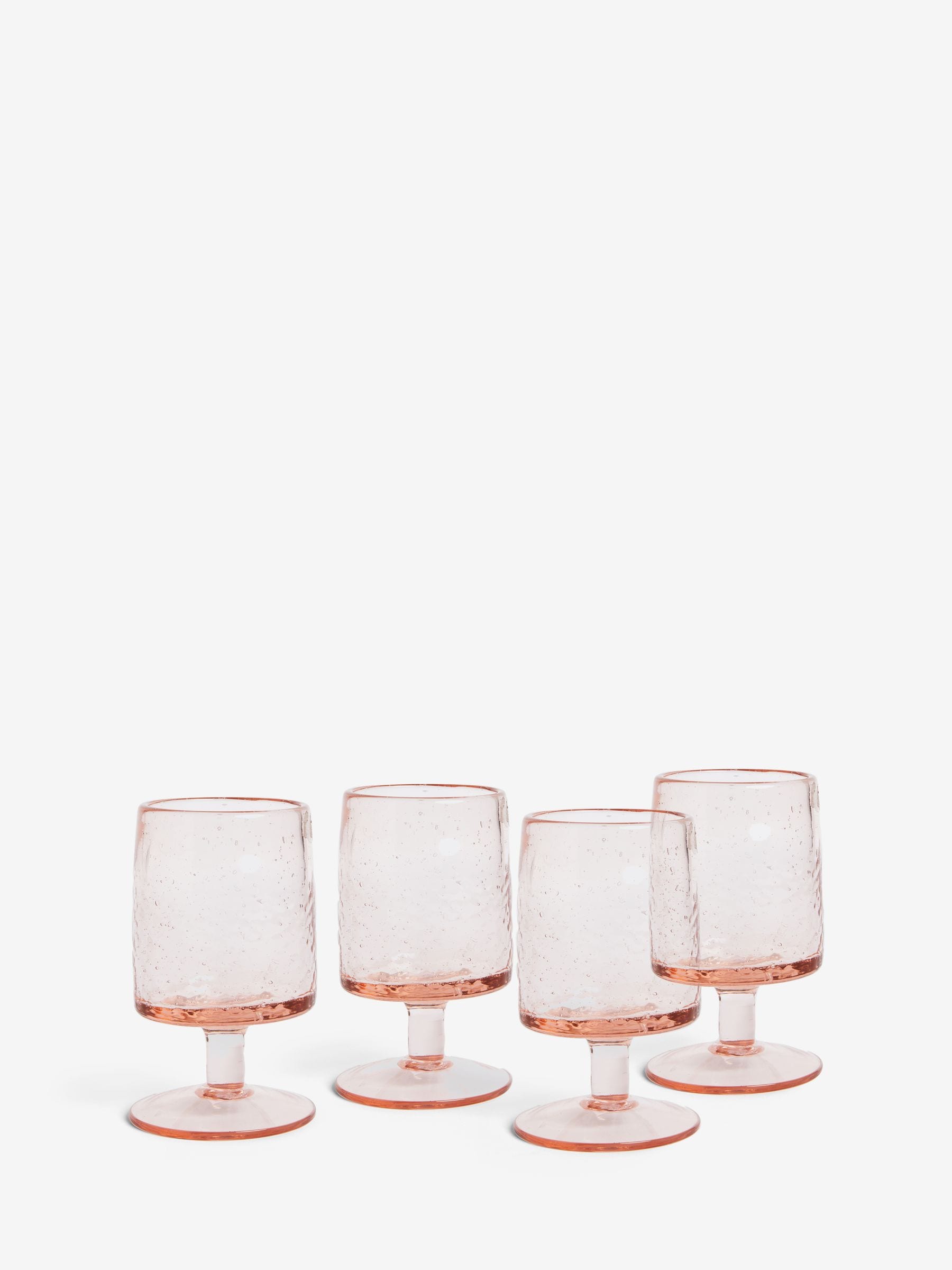 French Connection Set of 4 Terracotta Pink Handmade Bubble Wine Glasses