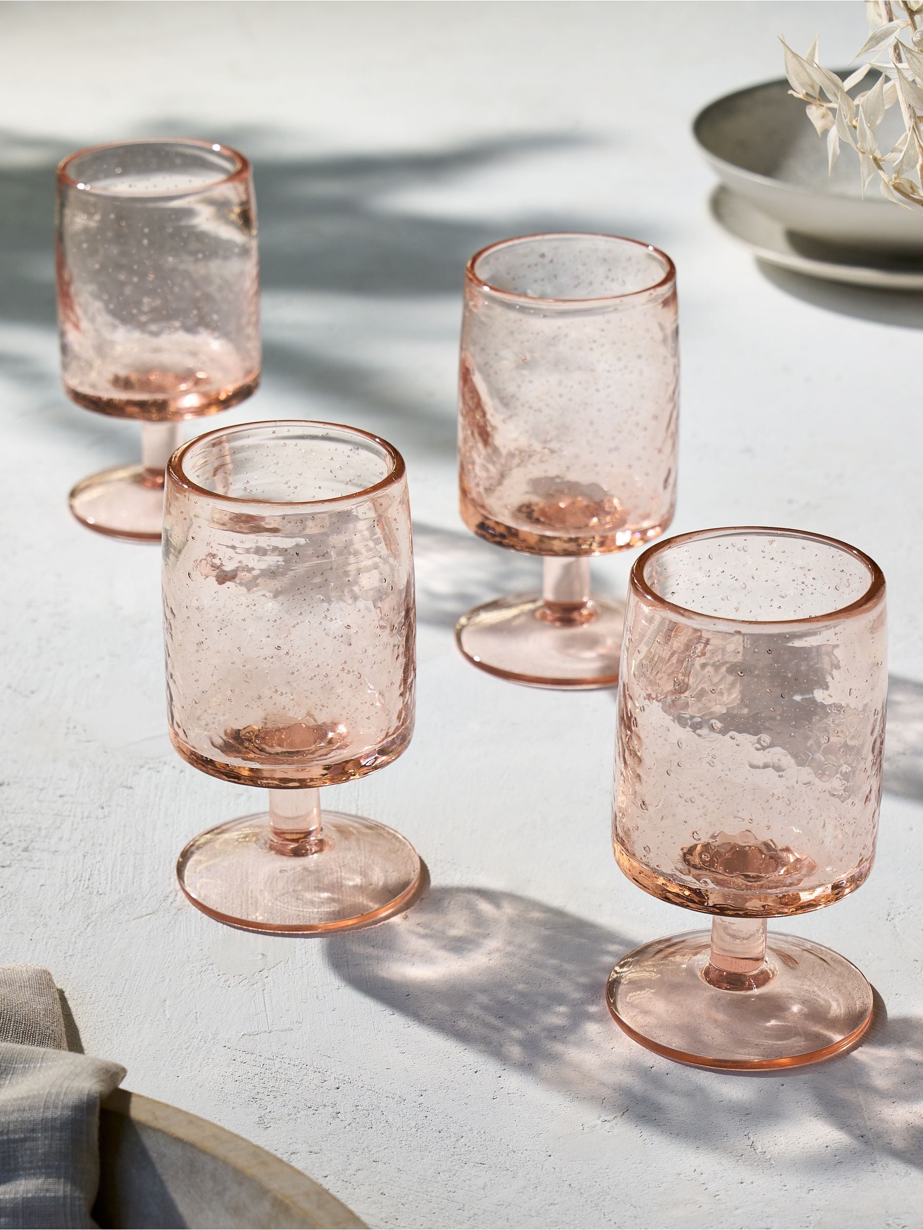French Connection Set of 4 Terracotta Pink Handmade Bubble Wine Glasses