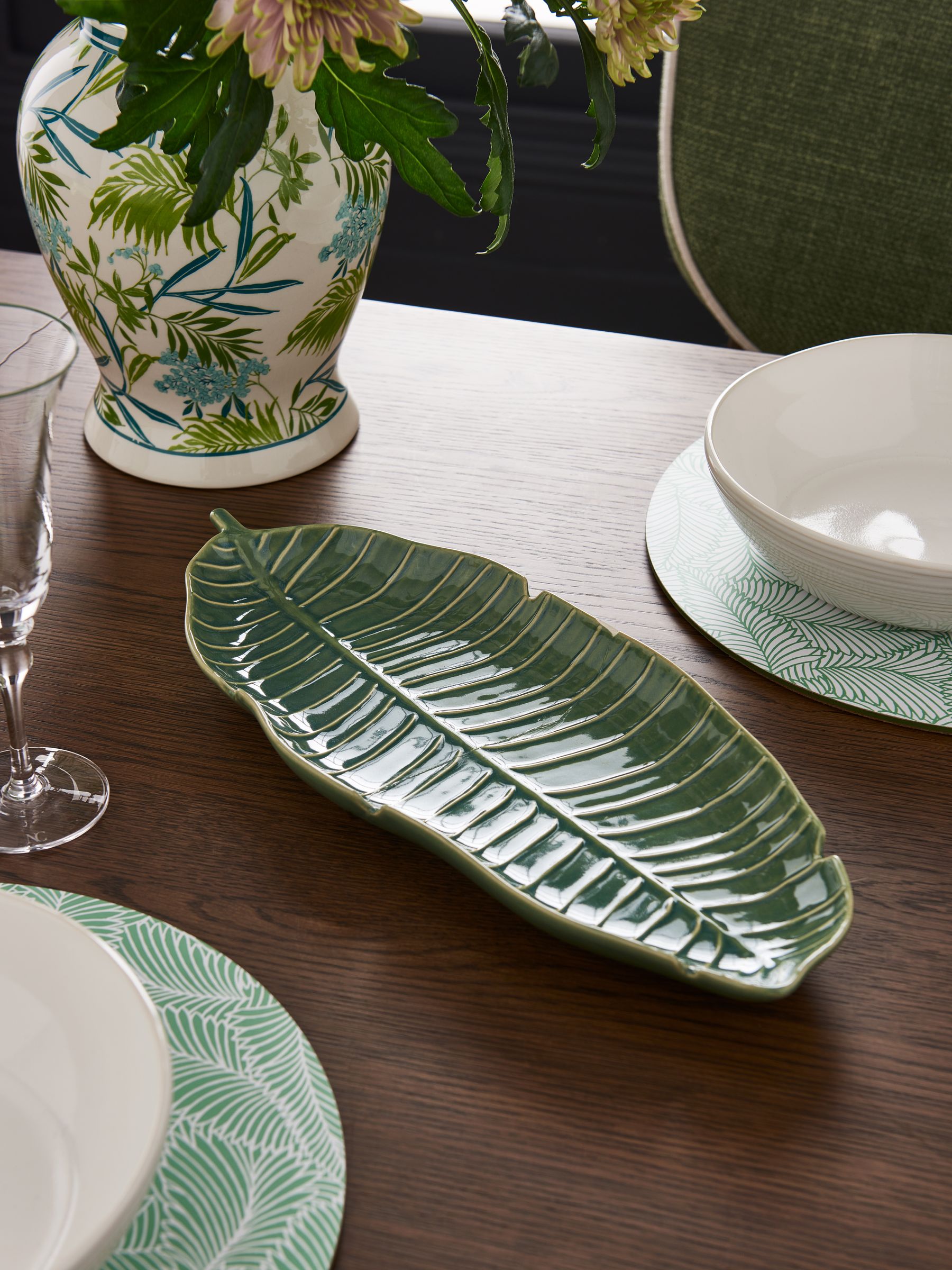 Nina Campbell green leaf shaped platter, imported from the UK
