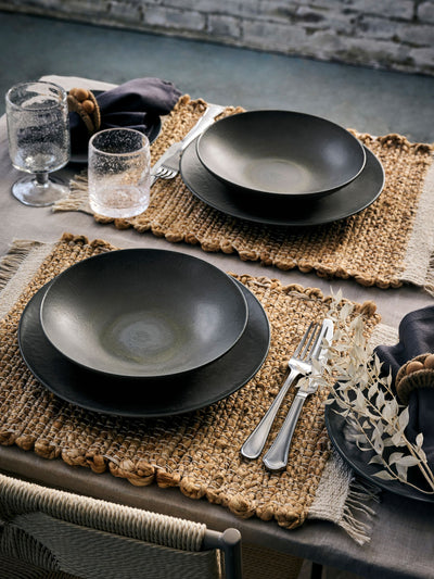 French Connection 12 Piece Black Zinc Stoneware Dinner Set