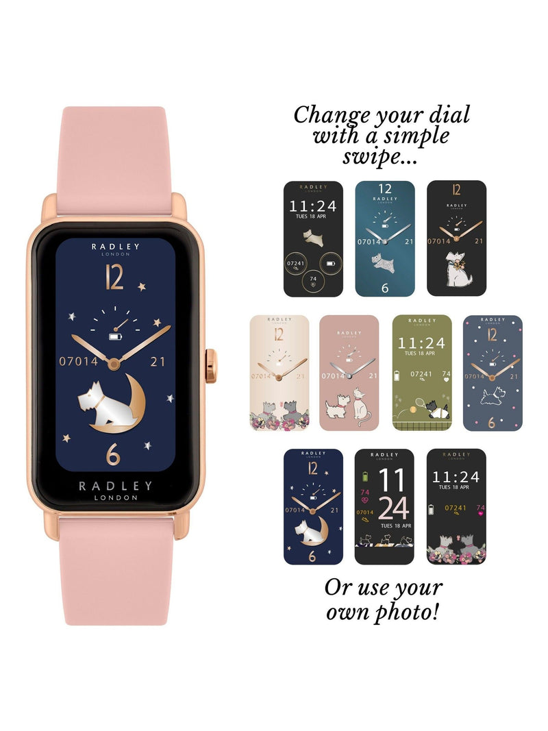 Radley Pink Ladies smartwatch with rose cobweb design, imported from the UK