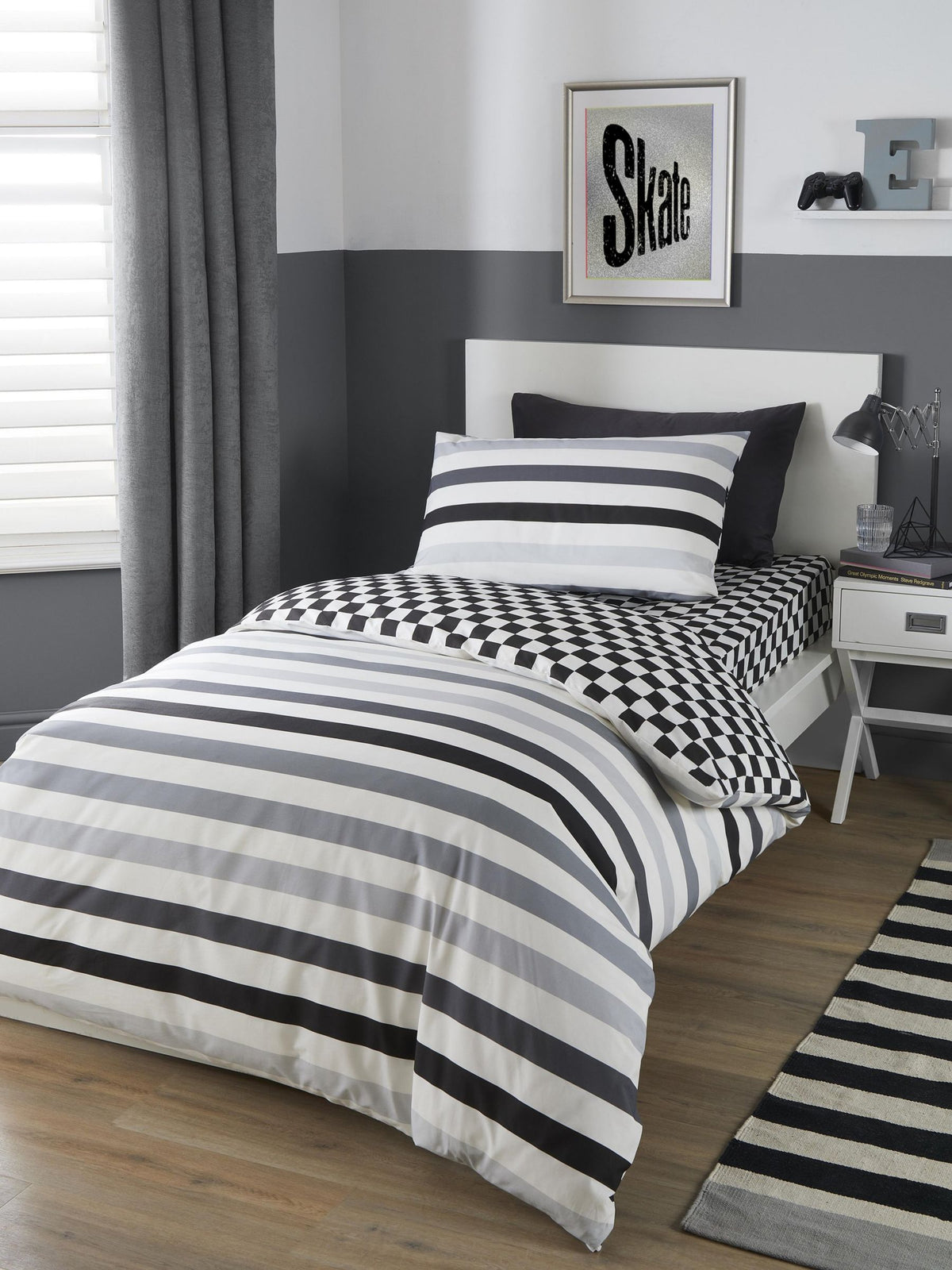 Bedlam Grey Beckett Stripe Duvet Cover Set - British product