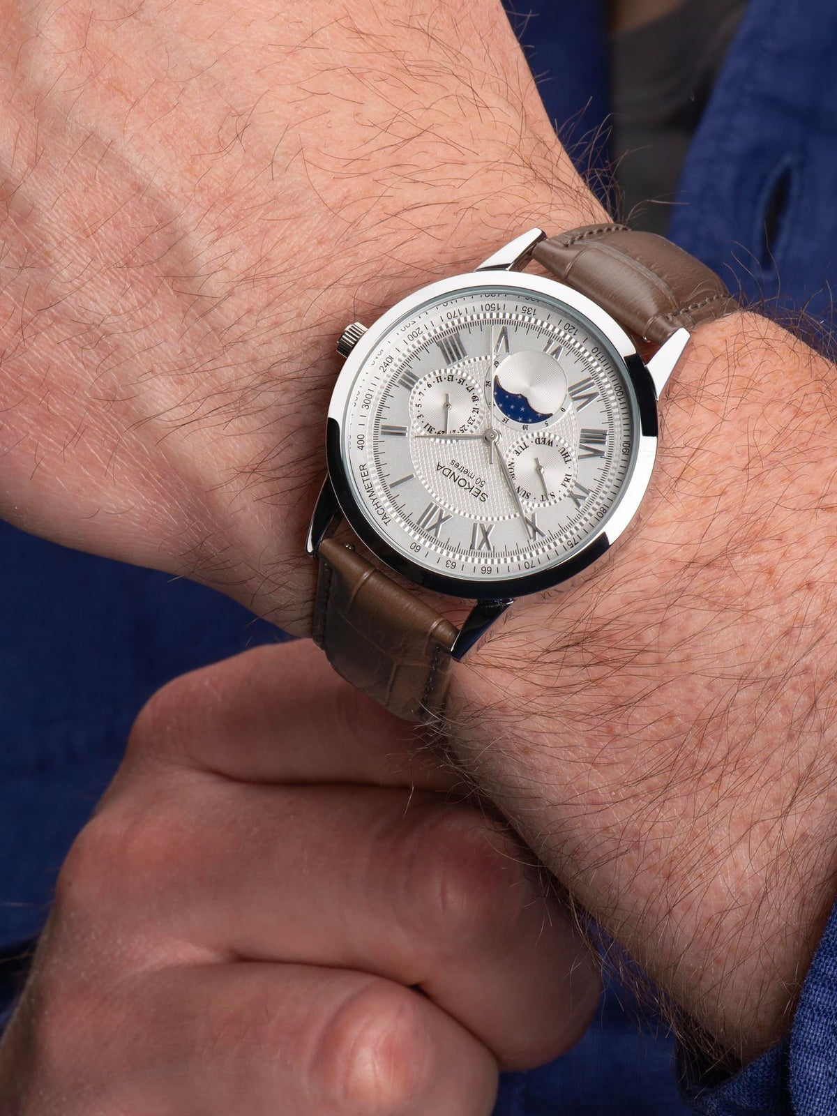 Sekonda Armstrong Brown Leather Strap Moon Phase Watch (British brand)