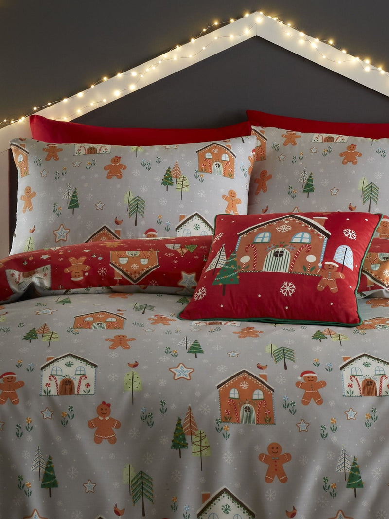Bedlam Grey Gingerbread House Reversible Christmas Duvet Cover Set - British product