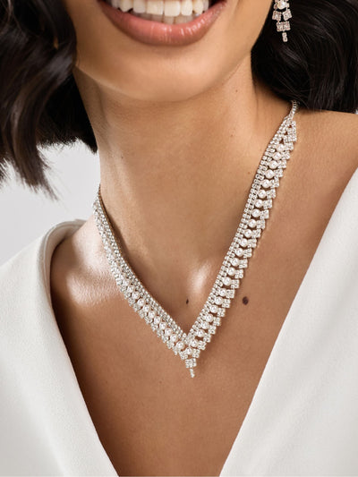 Jon Richard Silver Plated Pearl Crystal V Necklace with 16'' Chain and 3'' Extender