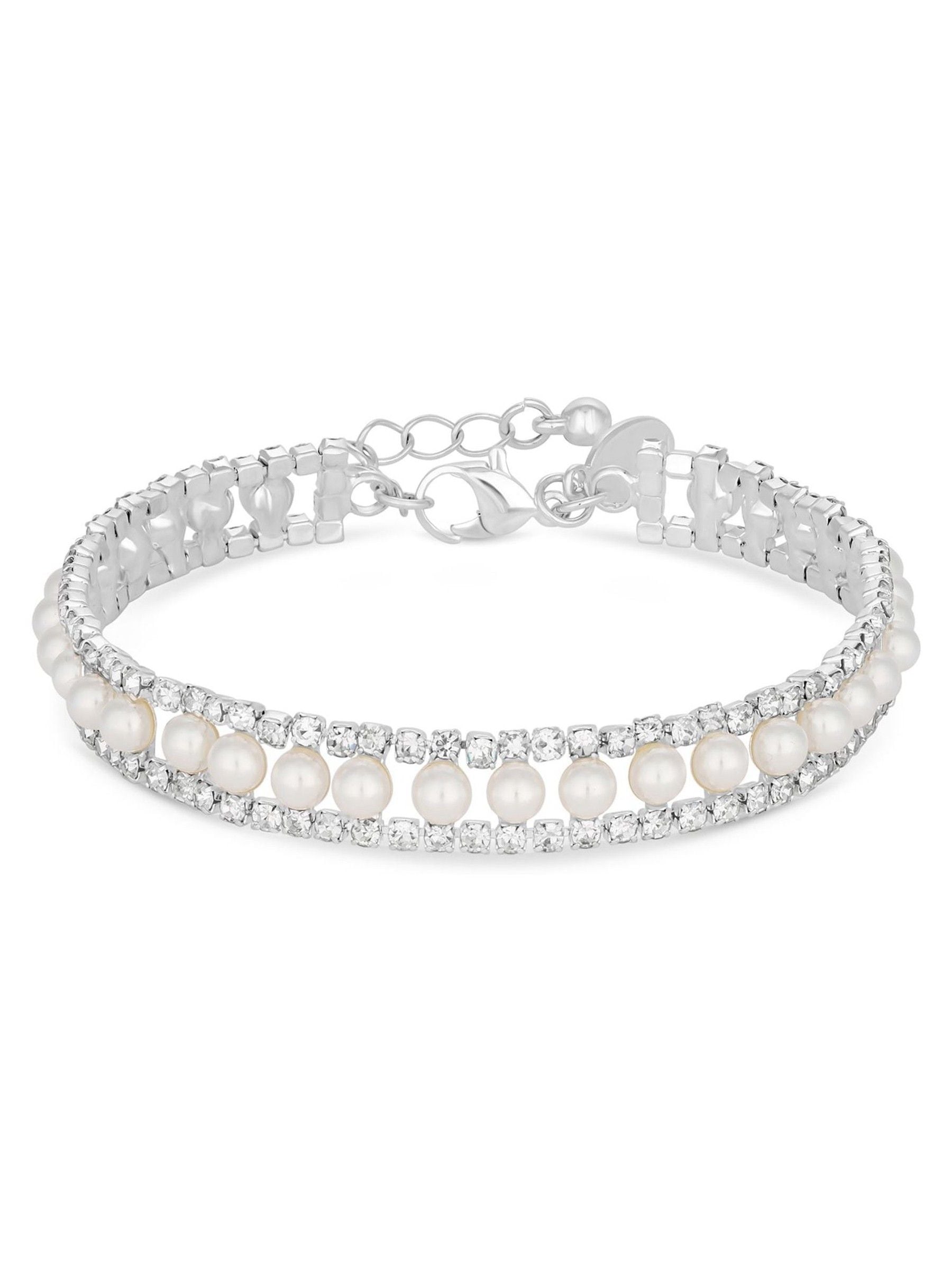 Jon Richard silver tone pearl and crystal bracelet 180mm, UK version
