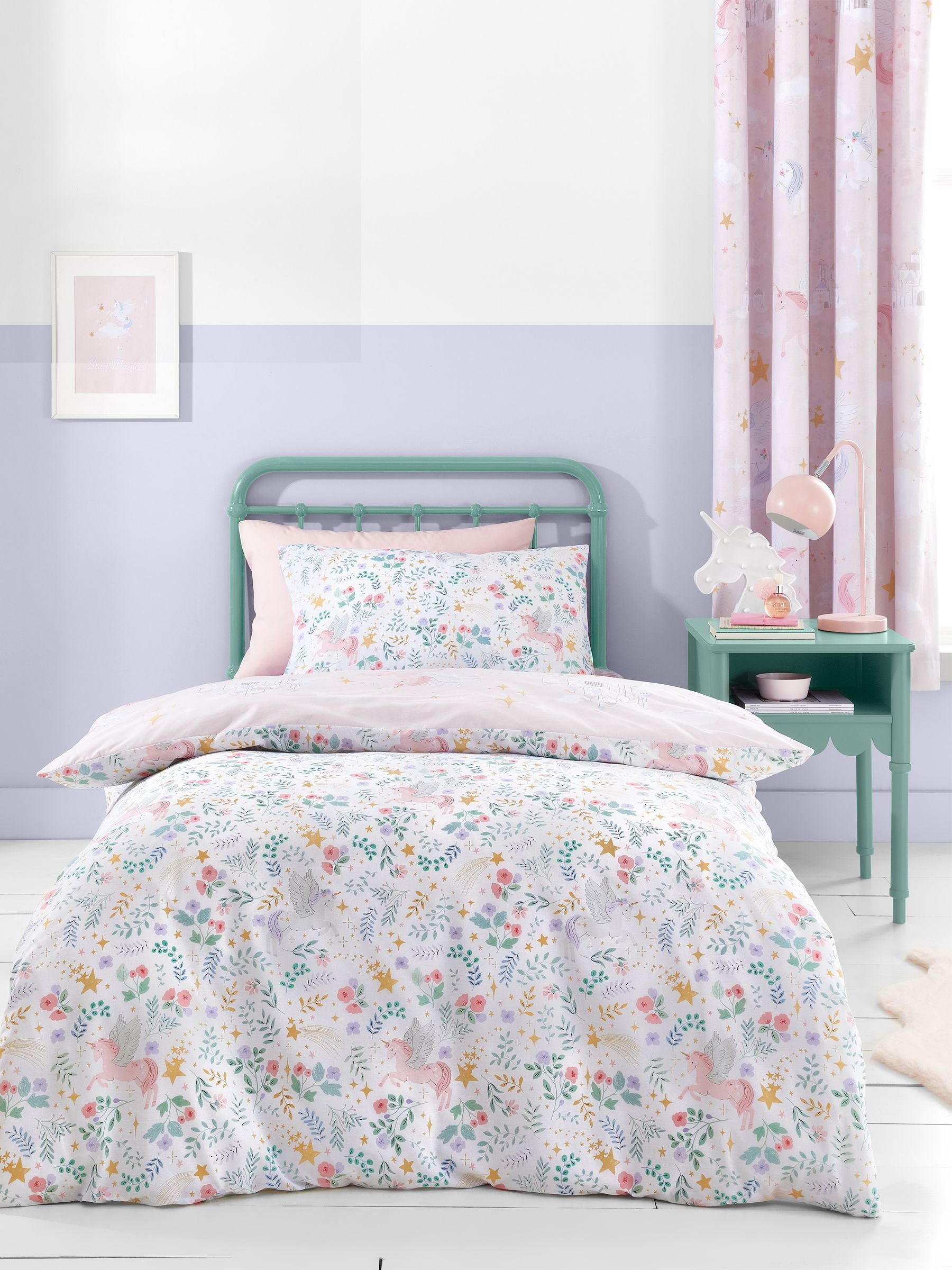 Catherine Lansfield pink fairytale unicorn duvet cover set - British product