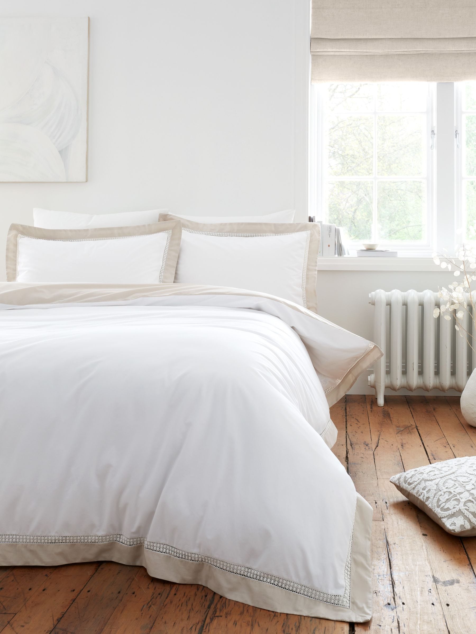 Bianca white oxford lace duvet cover set - British product