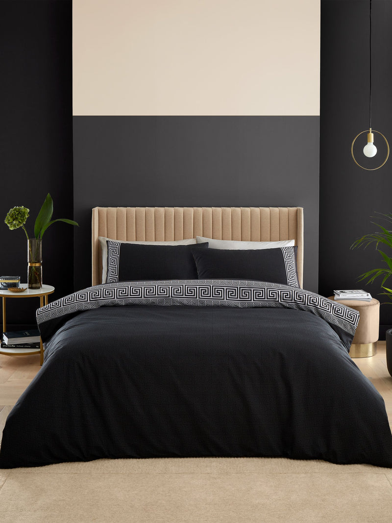 Catherine Lansfield Black Artemis Greek Key Reversible Duvet Cover Set - British product
